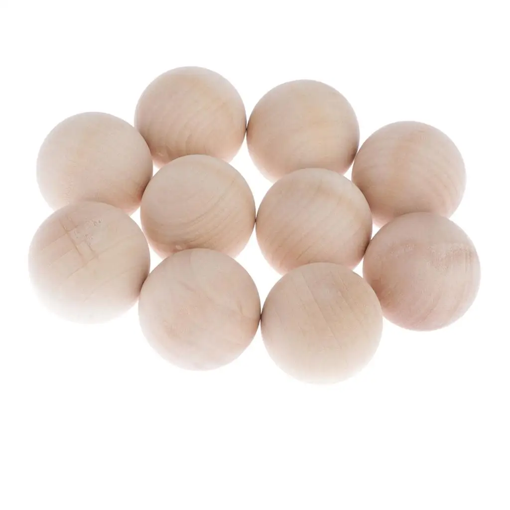 10x Hardwood Balls Solid Natural Beech Wooden Balls Beads Crafts Making 40mm