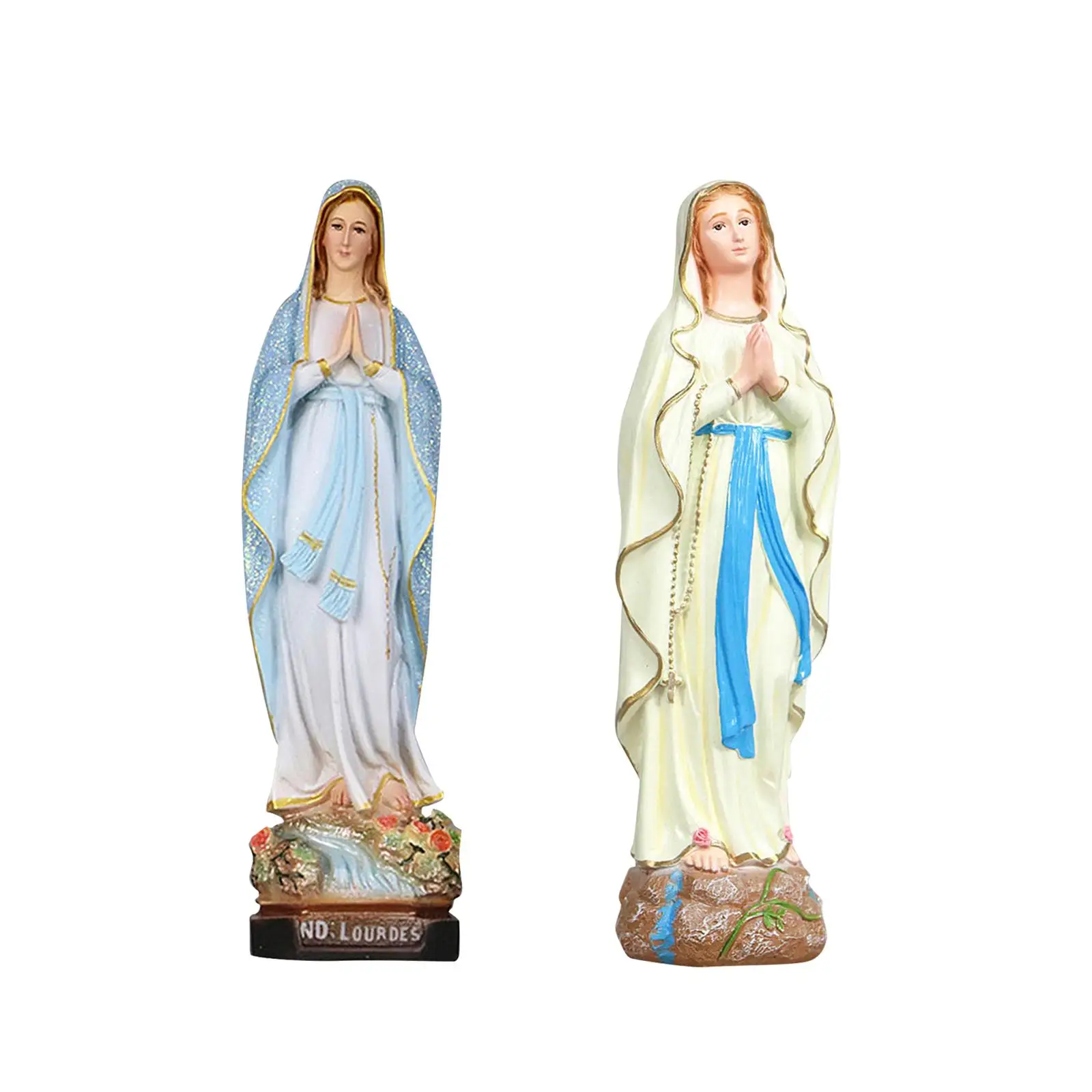 Mother Mary Figurine on Base Statues Worship Praying Religious Resin Décor for Bedroom Tabletop Living Room Home Desk