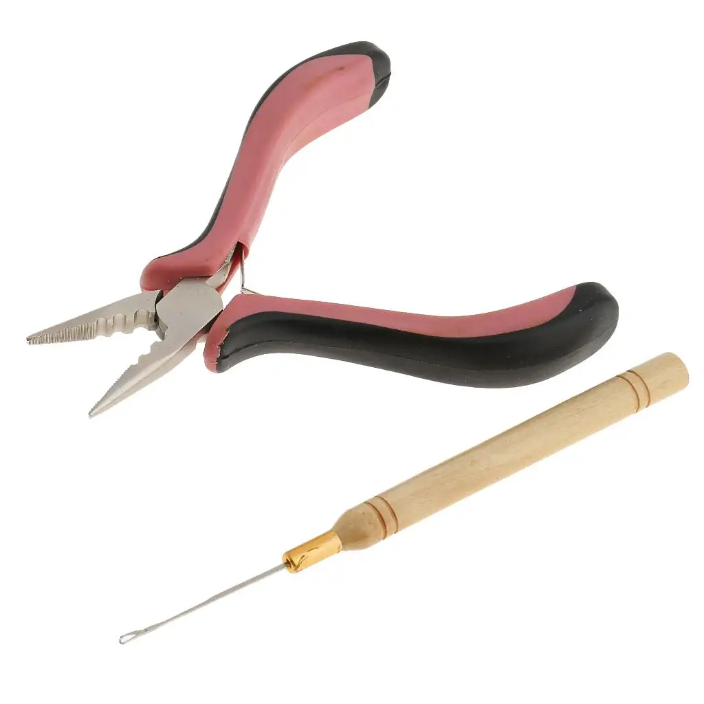 Hair Bun extension Remove Pliers + Pulling Hook Tool Kits for Silicone  Beads Loops