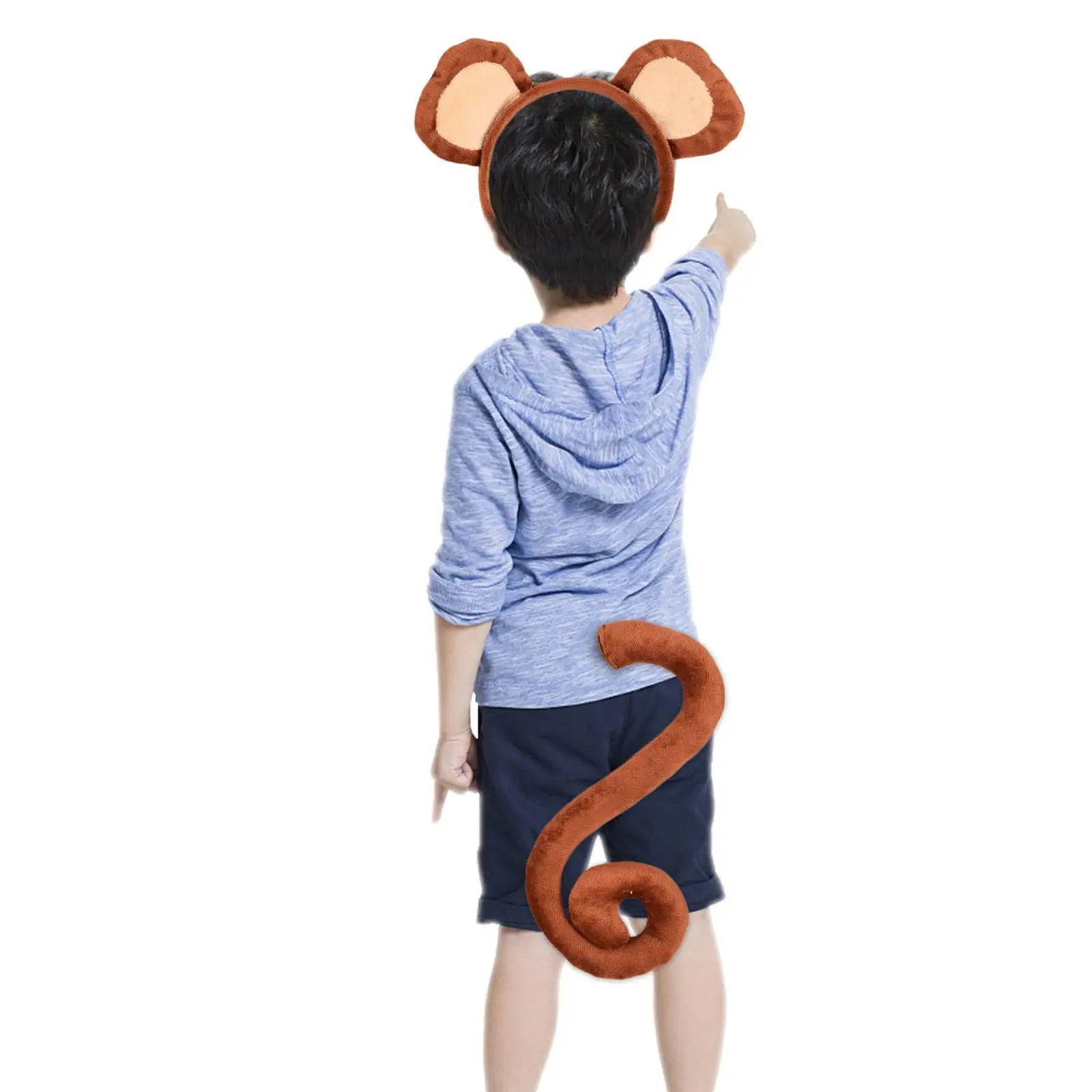 2Pcs Monkey Ears and Tail Set Lovely Monkey Hair Hoop for Stage Performance Animals Themed Parties Carnival Festival Christmas