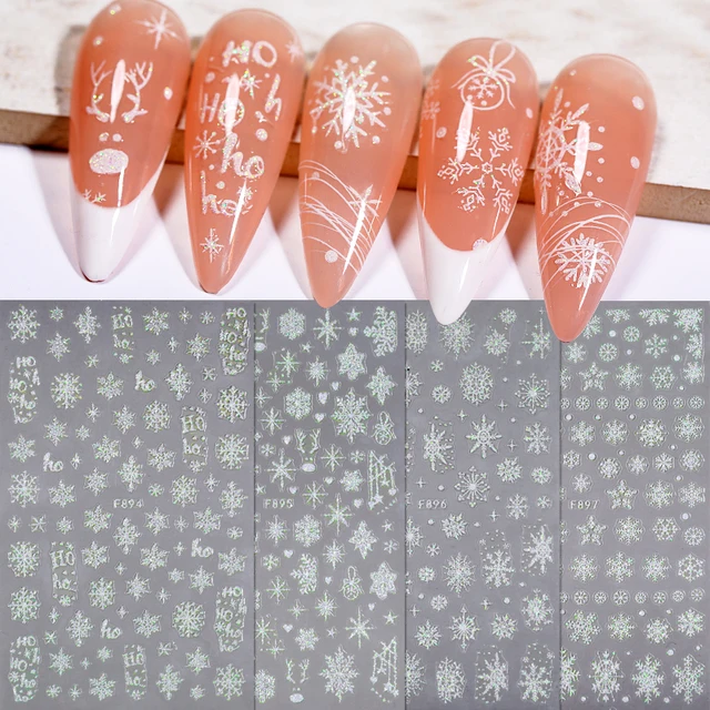 White Glitter Snowflakes Nail Art Stickers for Winter Manicure Sparkly  Decals New Year Xmas Charming Nail Art Decoration SAF894 - AliExpress
