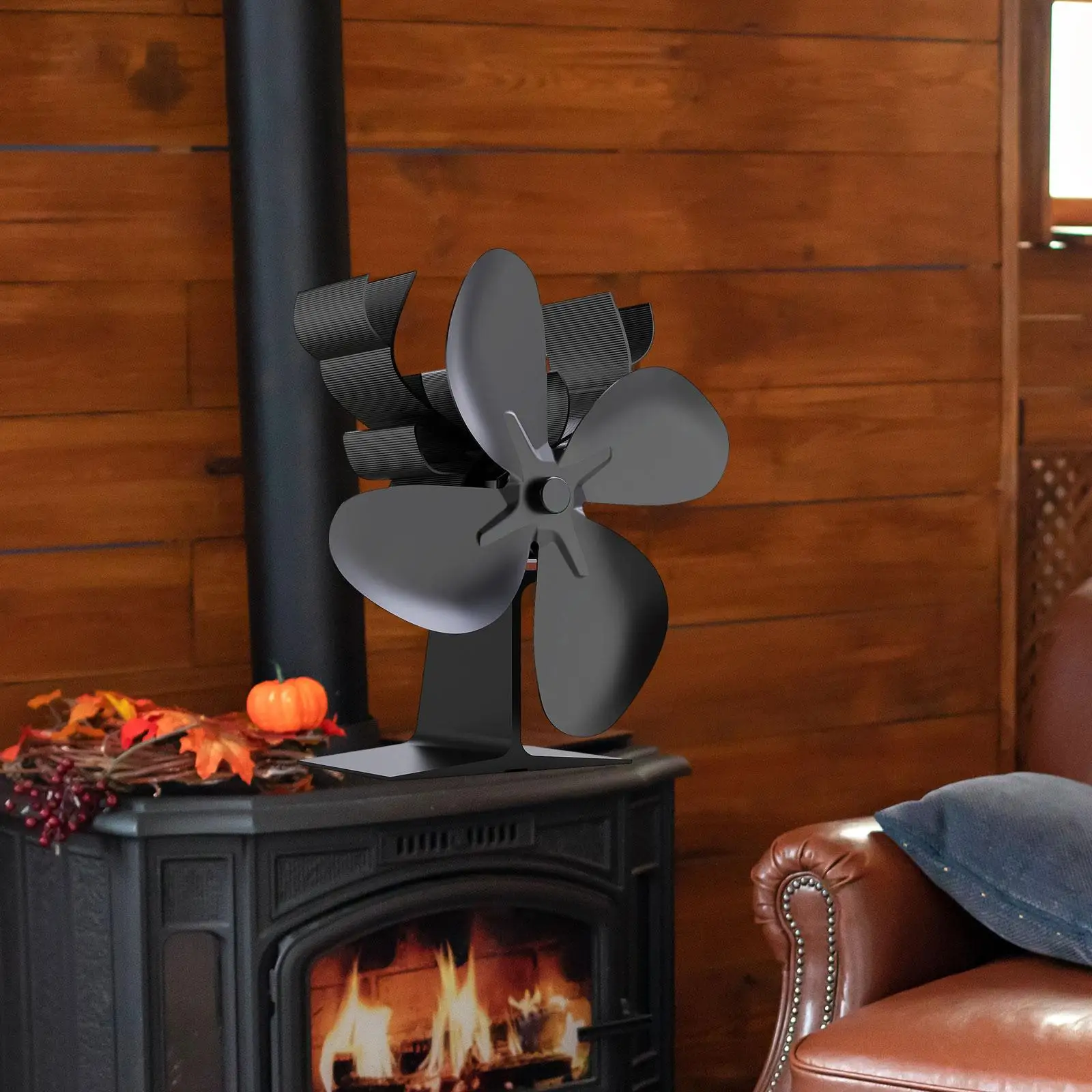 Xmas Wood Burner Fireplace Fan Logs Stove Fan, Heat Powered 7x3.5x7inch Eco