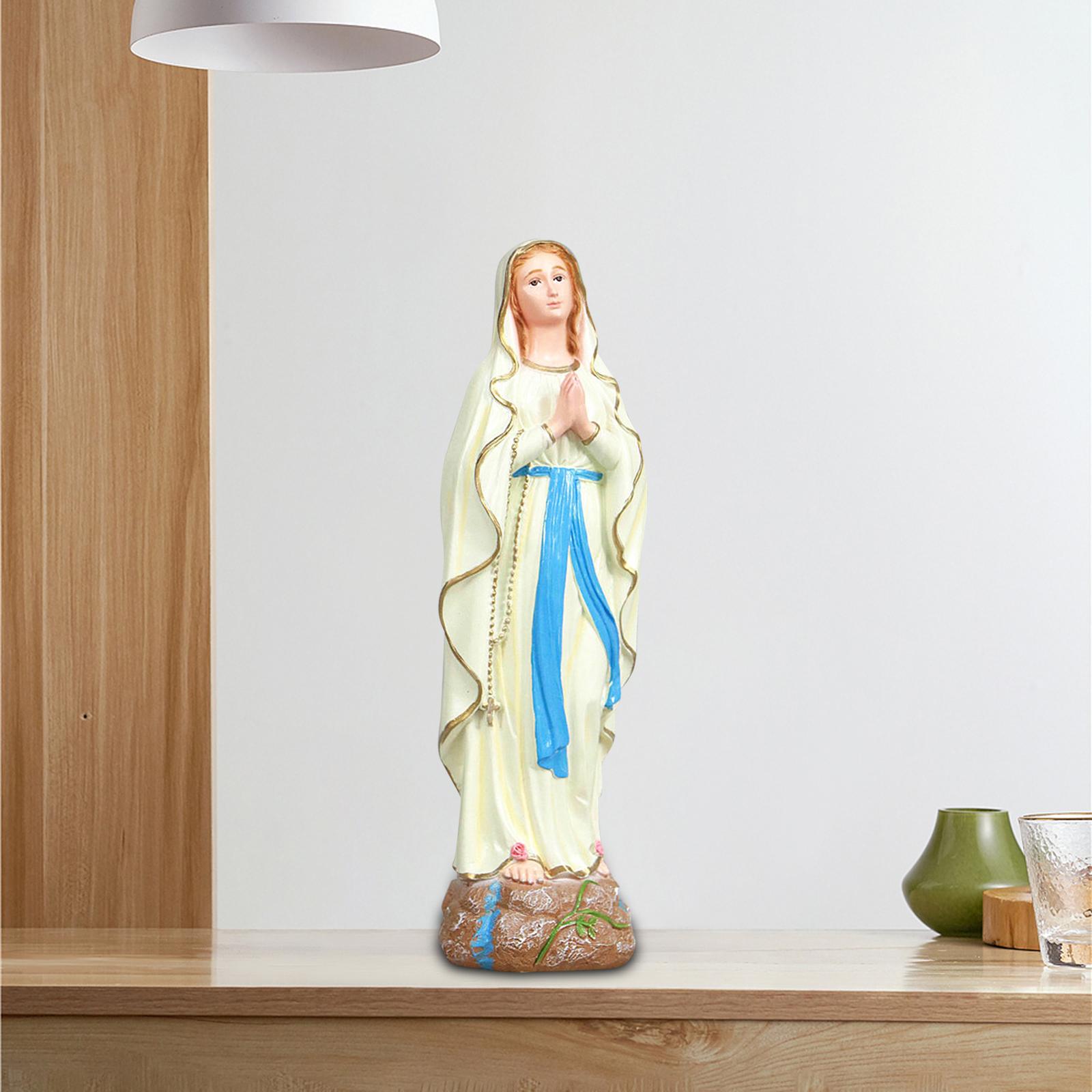 Mother Mary Figurine on Base Statues Worship Praying Religious Resin Décor for Bedroom Tabletop Living Room Home Desk