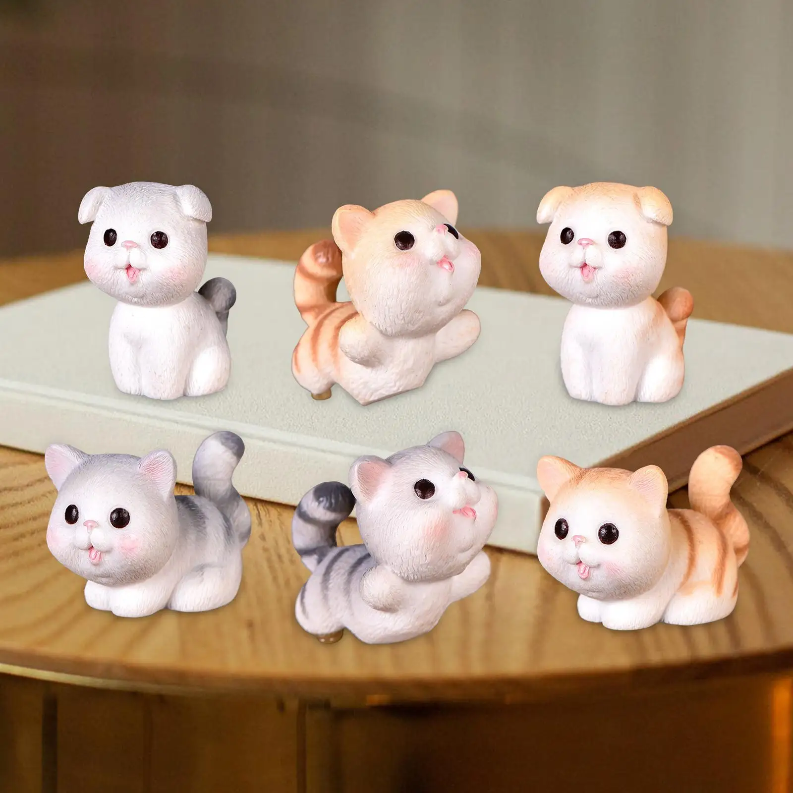 6Pcs Cute Miniature Cat Figurines Cat Statue Art Sculpture Collection for Desktop Cabinet Bedroom Living Room Decoration