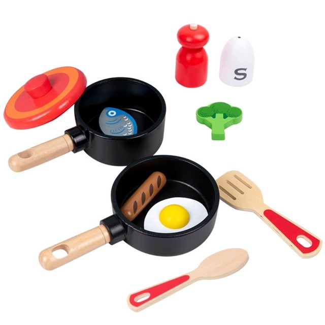 Toy Pan Set Pots Kitchen Cookware Kids  Kids Kitchen Cookware Set Wood -  Wooden - Aliexpress