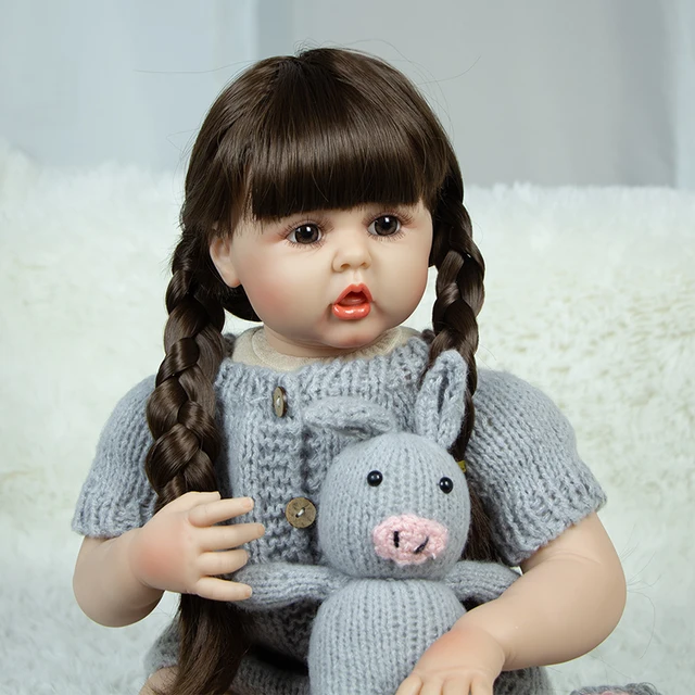 24 Inch Reborn Dolls 60 Cm Cloth Body Realistic Grey Sweater Girl