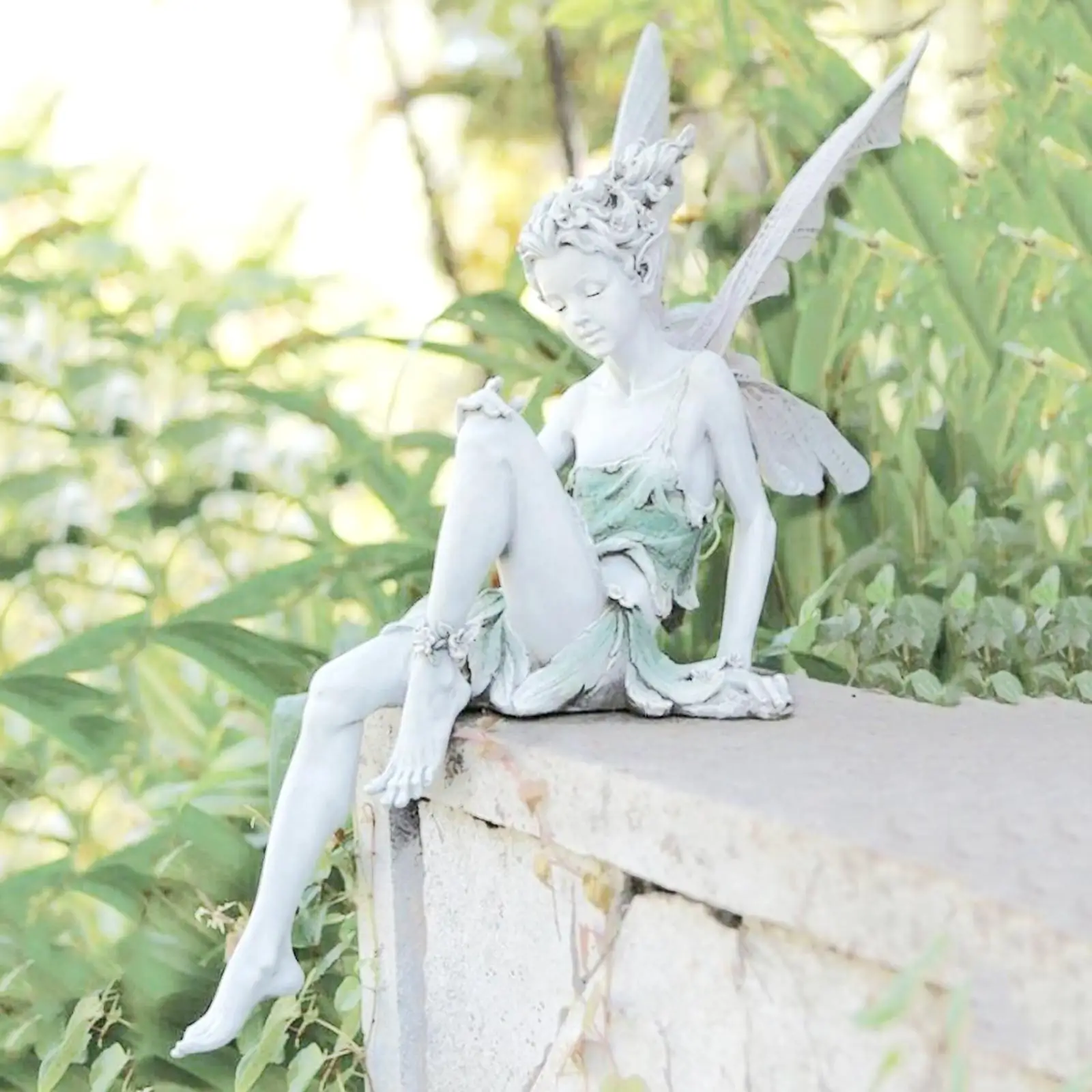 Garden Fairy Figurine Decoration Shelf Pond Statue Sitting Faery 18cm Porch