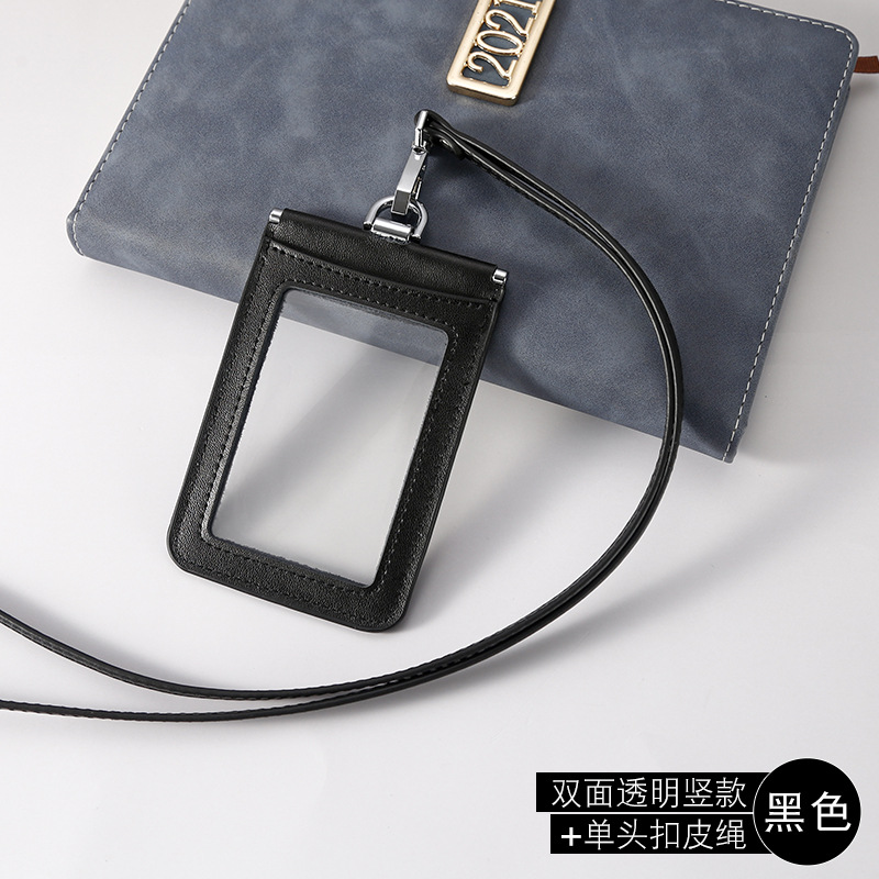 Neue Kuh Leder ID Karte Set Abzeichen Halter Fall doppelseitige Transparente Arbeits Lizenz Stück Set Lanyard Typenschild Schutzhülle – Detail 14