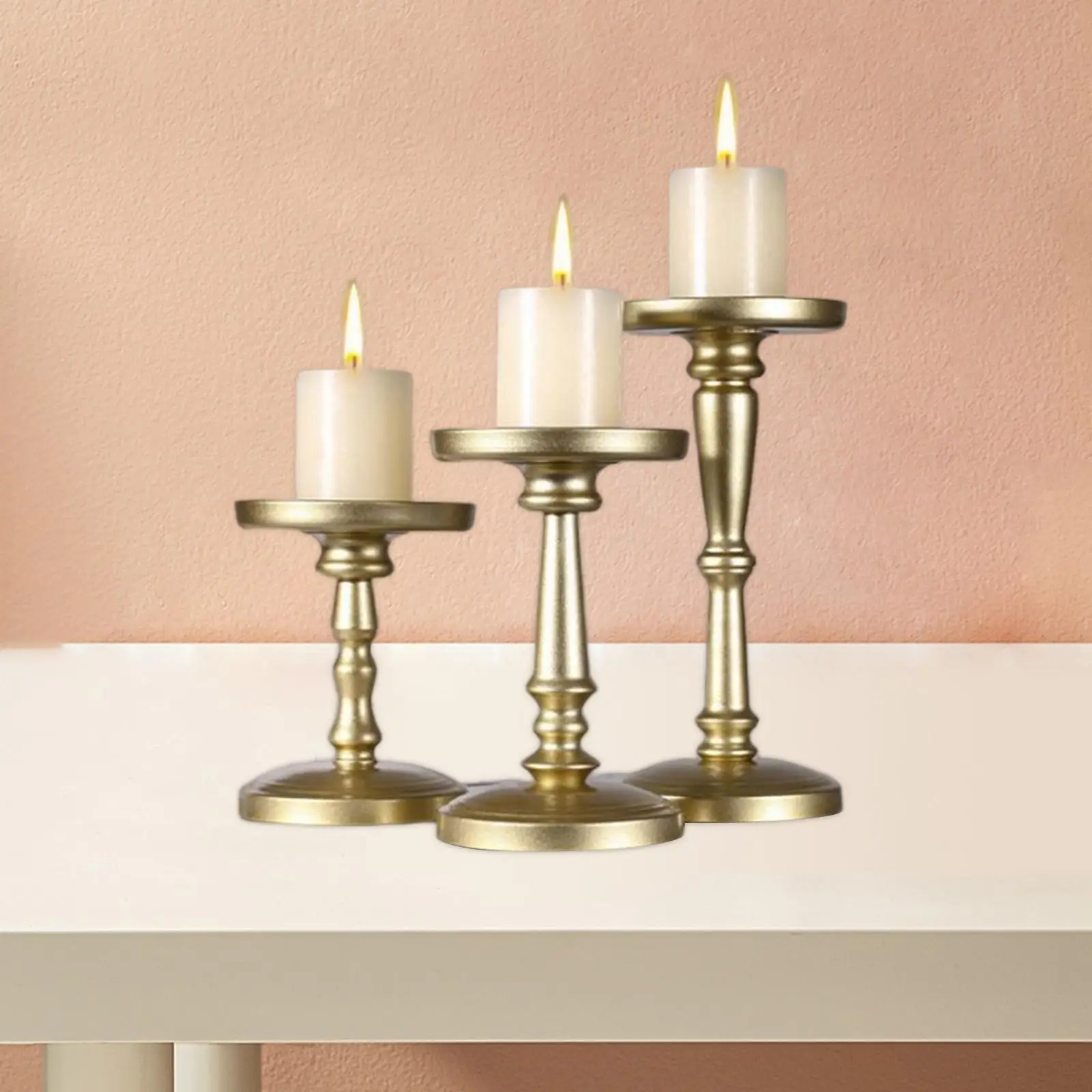 3x Metal Pillar Candle Holders Candle Stands Ornaments Candelabra for Centerpieces living room Farmhouse Decor