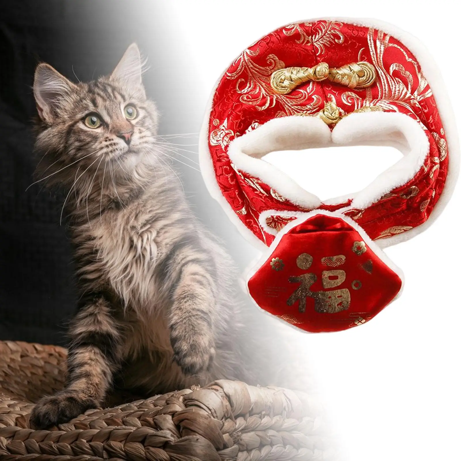 Cat Cape Tang Suit Cloak Shawl with Red Envelope Soft Comfortable for Spring Festival Chinese New Year Cold Weather Pet Supplies