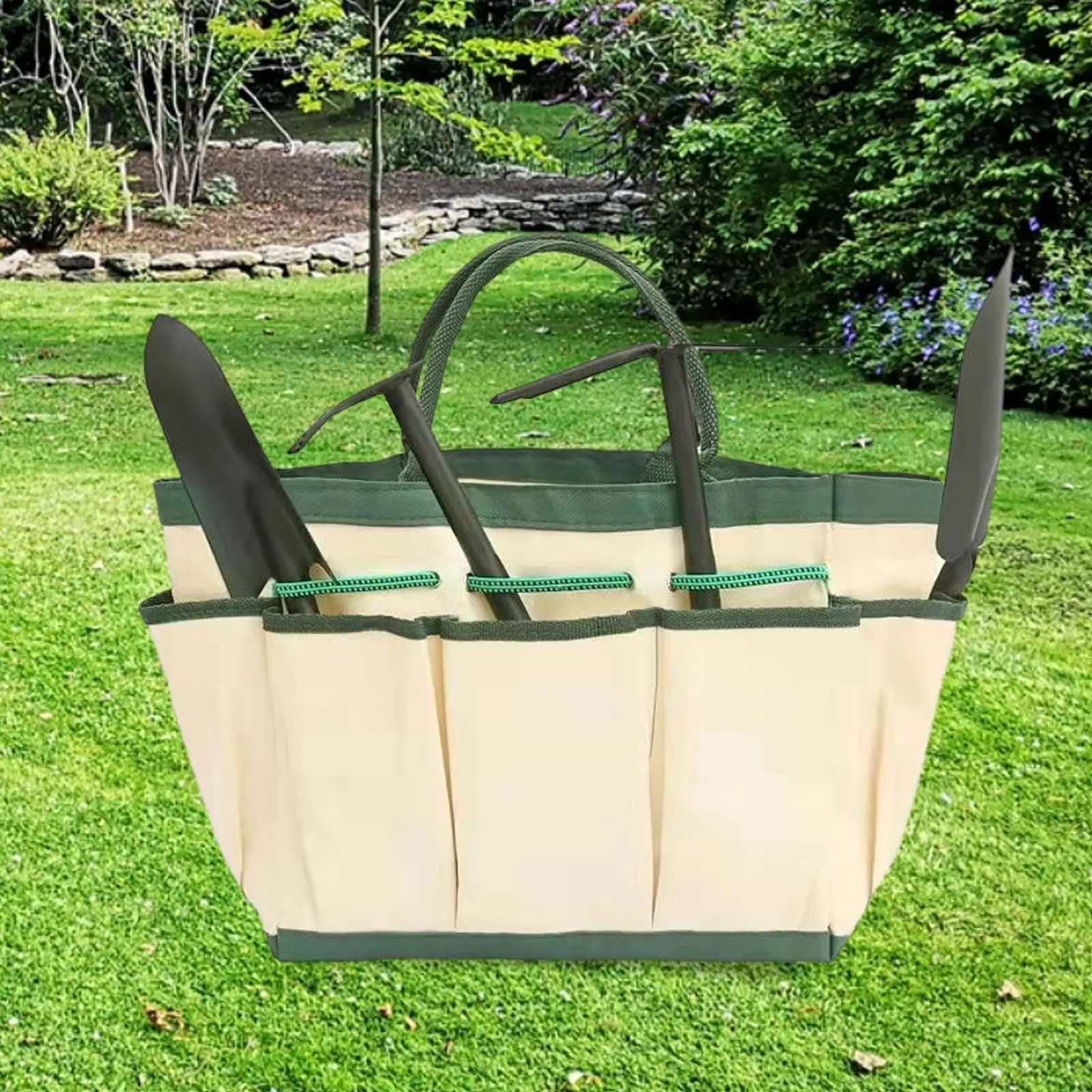 Garden Tool Bag Organizer Pocket Elastic Strap Carrying Gardening Storage Tote for Transplanter Kneeling Pad Aid Kit