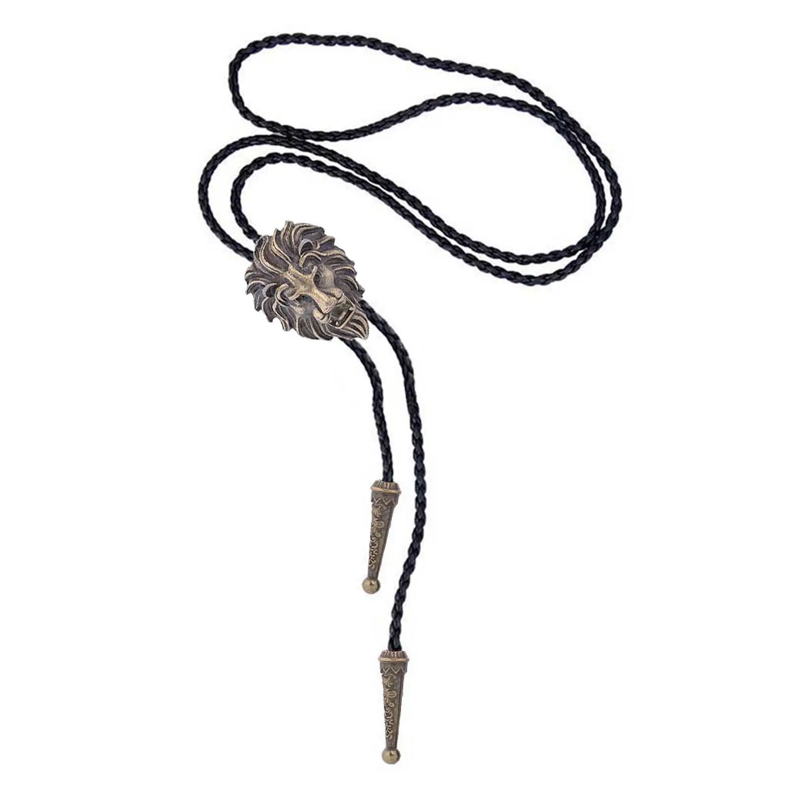 Lion Head Bolo Tie Necktie Leather Accessories Vintage Western Cowboy Rodeo Gift Alloy Necklace for Birthday Party Men and Women