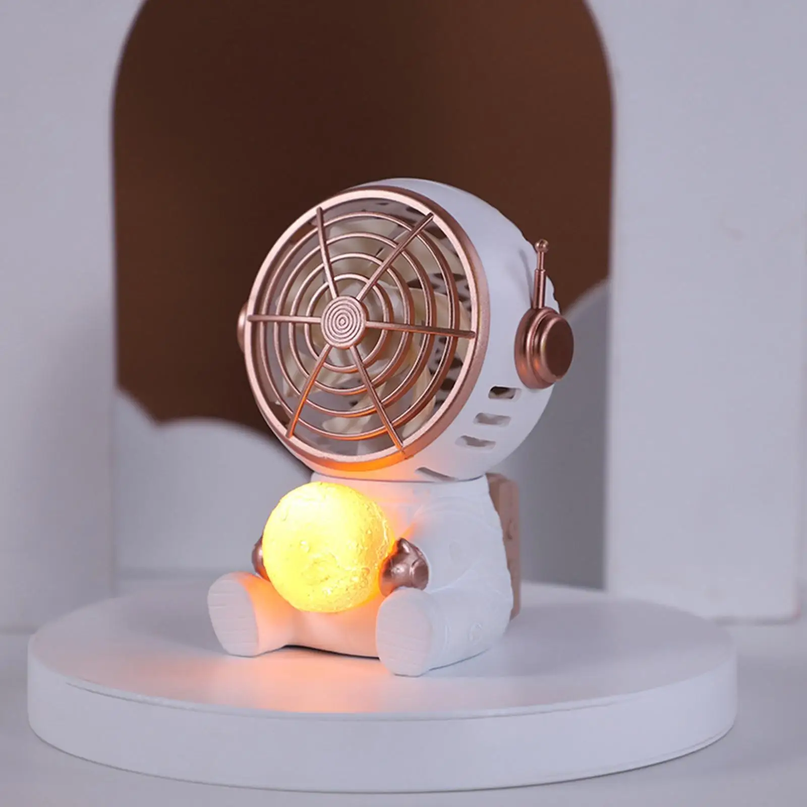 Portable Desk Fan Space Astronaut Night Light Cooler Fan USB Rechargeable Personal Fan for Student Dormitory Outdoor Office Home