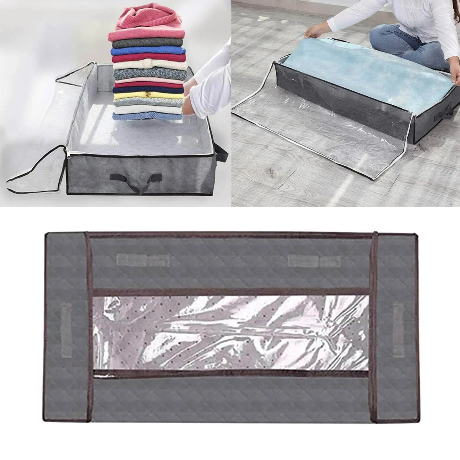 Under Bed  with Zipper Non-Woven Fabric Collapsible for Blanket