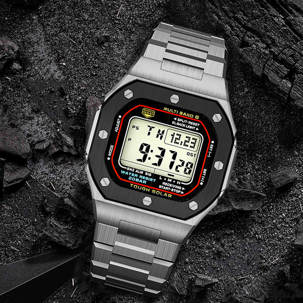 DW5600, luxo aço inoxidável Metal Bezel Strap,