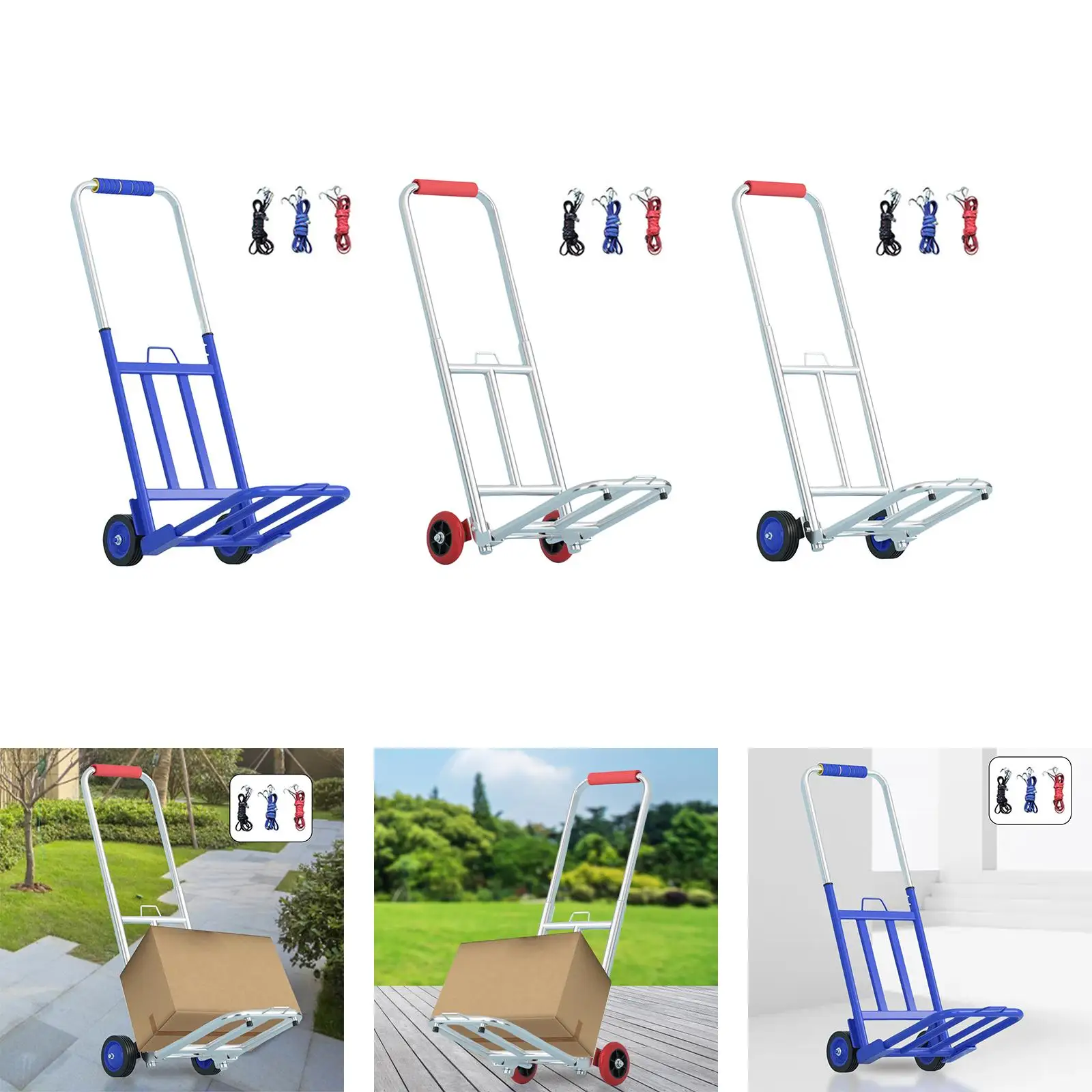 Luggage Cart Utility Cart Rubber Wheels with Rope Foldable Roller Shopping Trolley Folding Hand Truck for Shopping Moving