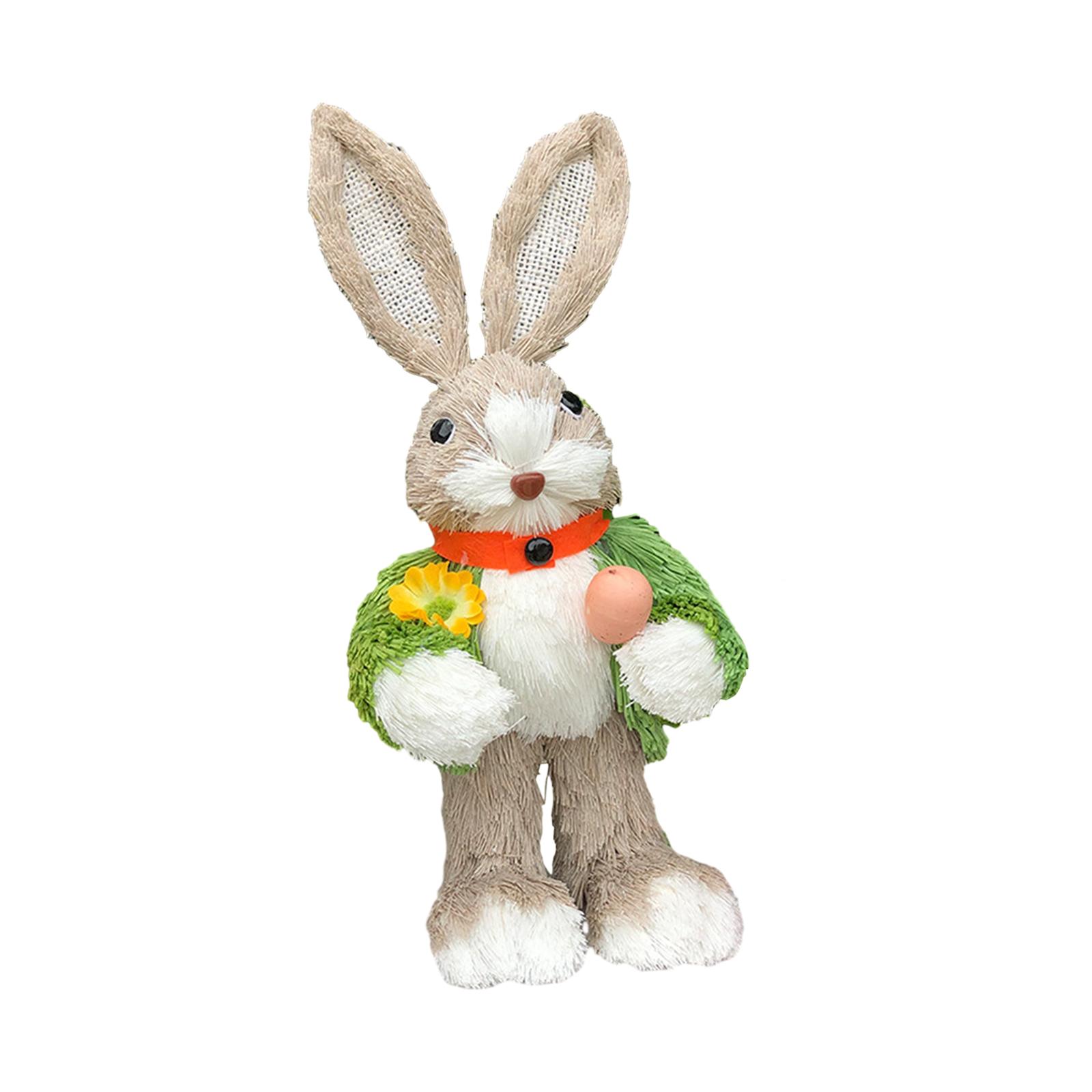 Straw Rabbit Statue Decorative Creative Cartoon Easter Bunny Figurine Animal Sculpture for Table Lawn Micro Landscape Yard Shelf