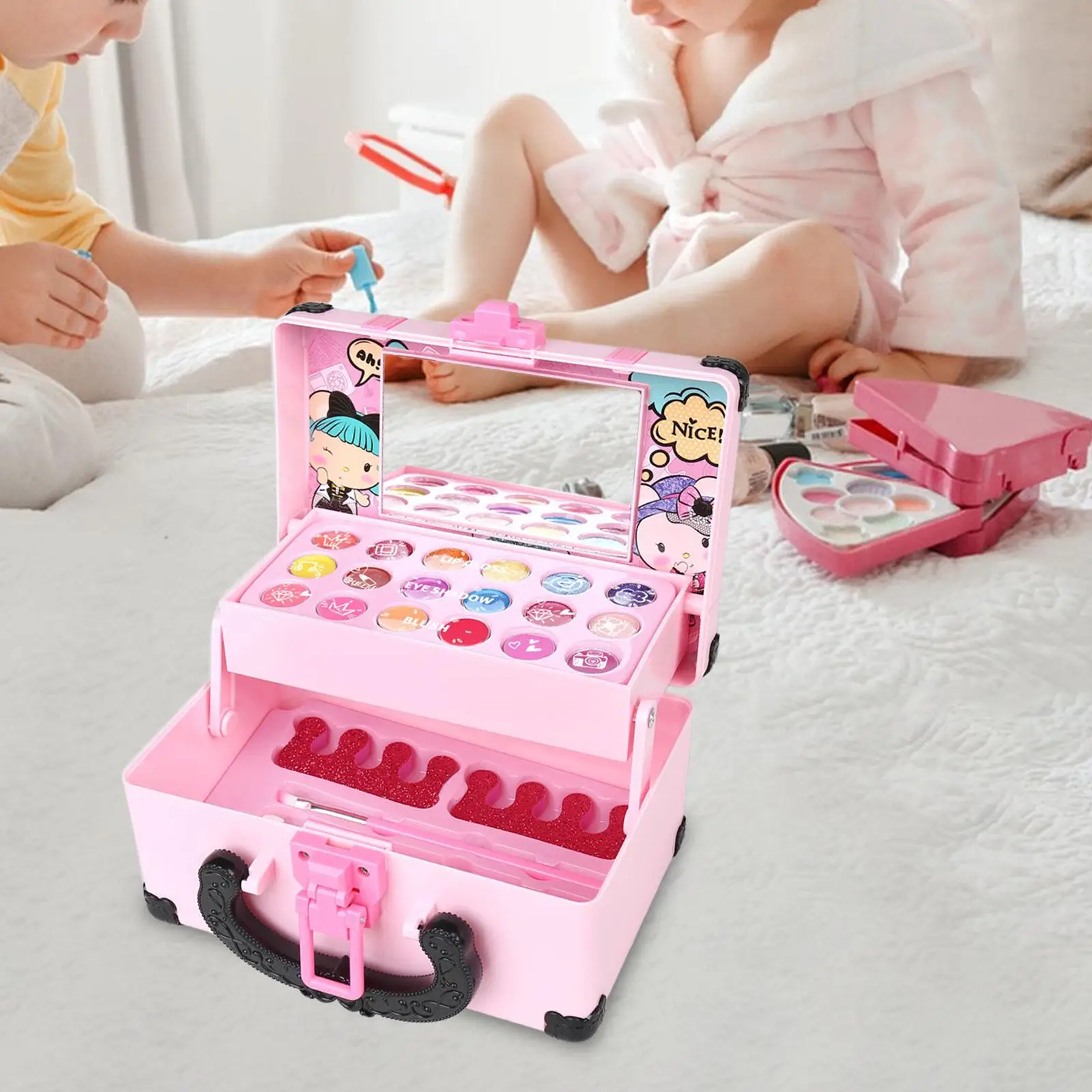 Children Makeup Playing Box Pretend Cosmetic Makeup Accessories Vanity Set Girls Toy Pretend Makeup Set for Kids Toddlers Girls