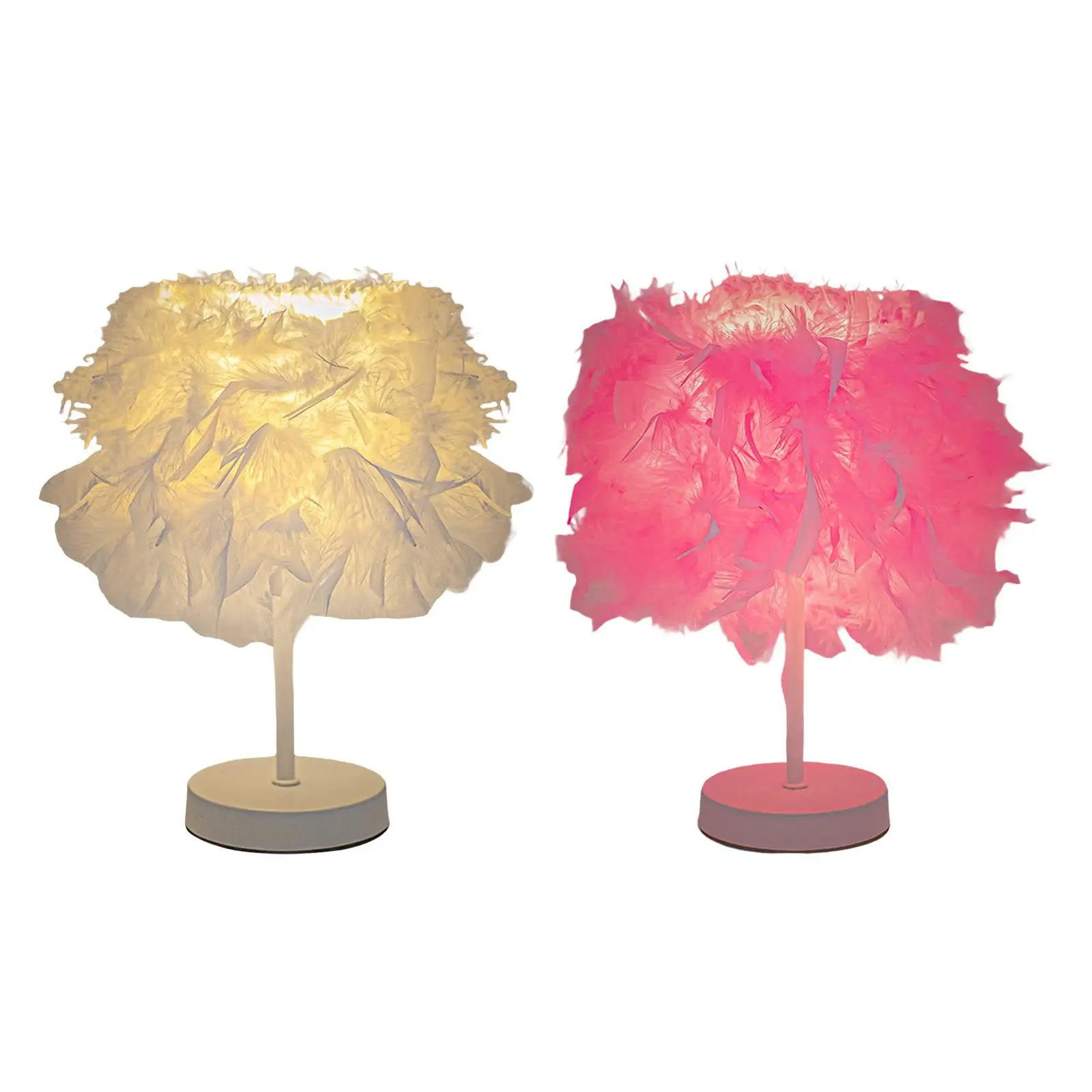 Romantic Feathers Shade Table Lamp Decoration Night Lights Lantern LED Desk Light for Dining Room Bedroom Party New Year Home