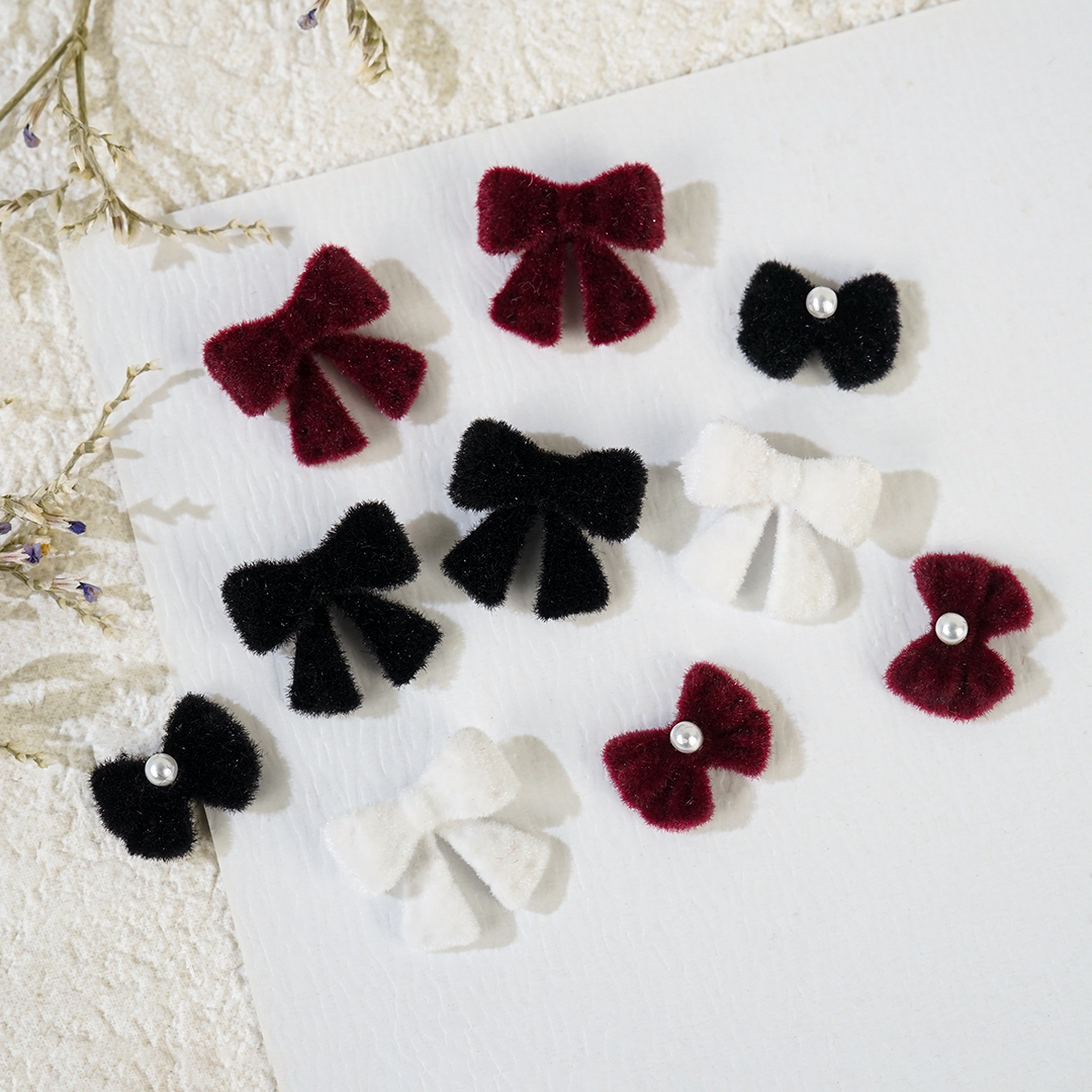 Best of Bowknot Fluffy Flocked Nail Art Bow Charms DIY Decorations Design Pearl Parts Red Rhinestone Cute Manicure Supplies Winter Reviews & Tips