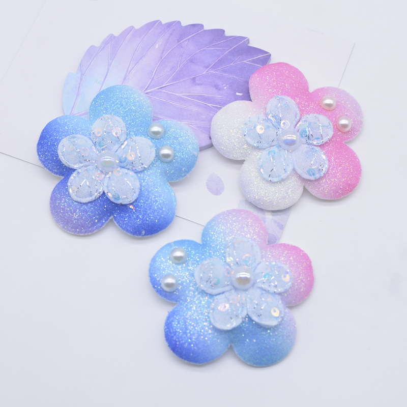 6 Stück 55 mm gepolsterte Perlenblümchen-Verzierung, Blumen für DIY-Kleidung, Schuhe, Handschuhe, Hut, Nähen, Patches, Kopfbedeckung, Dekor-Applikationen – Detail 4