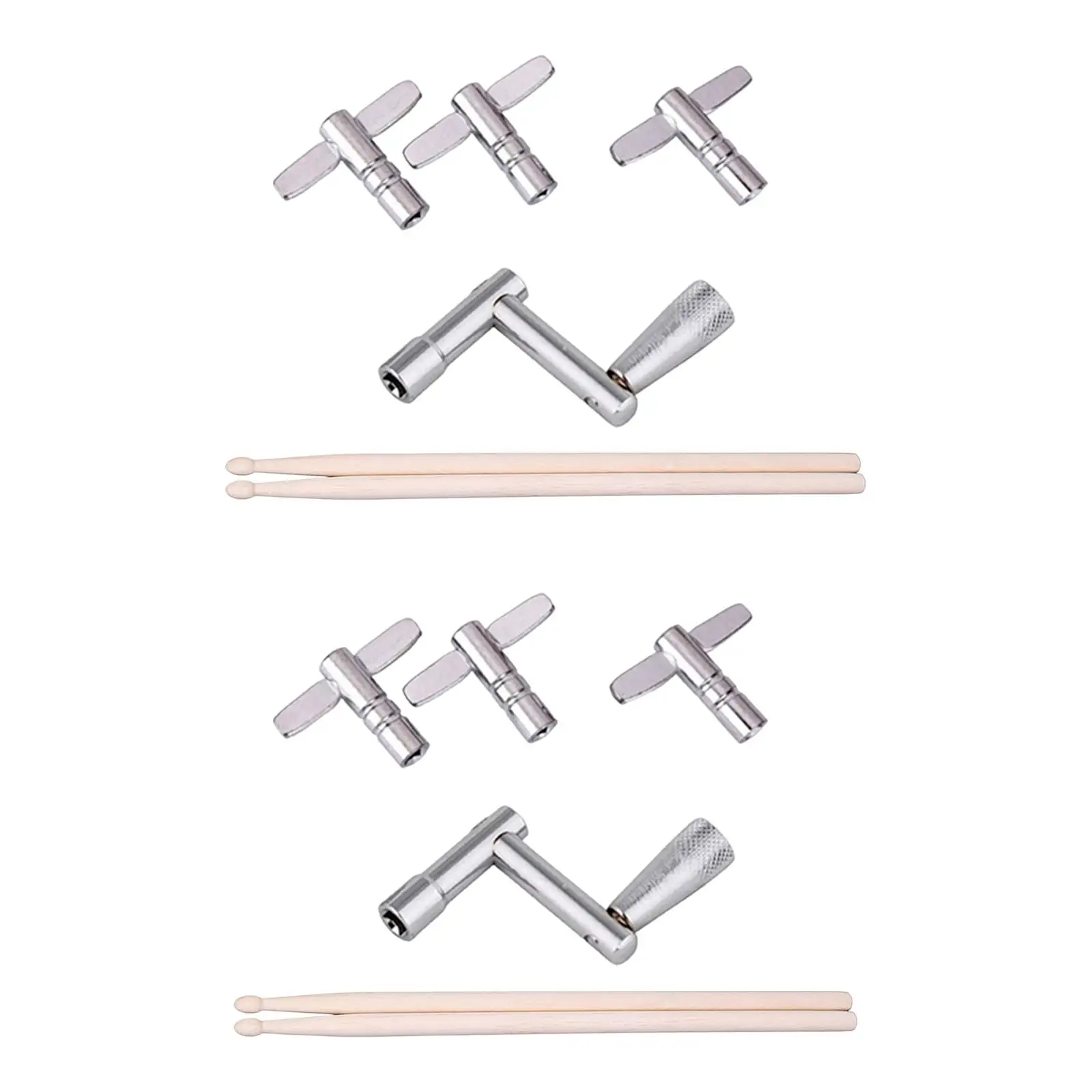 Wood Drumsticks Pair and Drum Tuning Keys Cymbal Mallets for Snare Drum Accessory