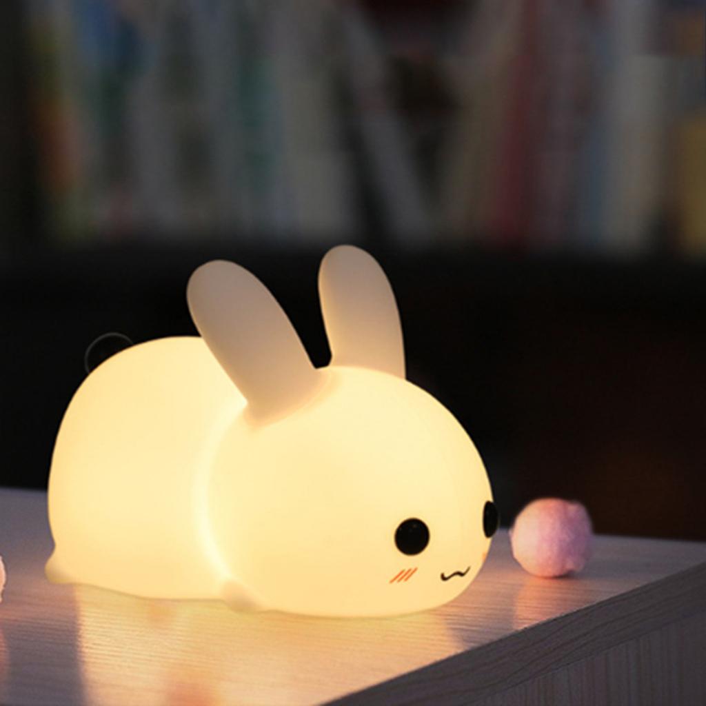 Touch Rabbit Night Lights Silicone Dimmable USB Rechargeable Lamps for Children Baby Gifts Cartoon Cute Animal Bunny Night Lamp
