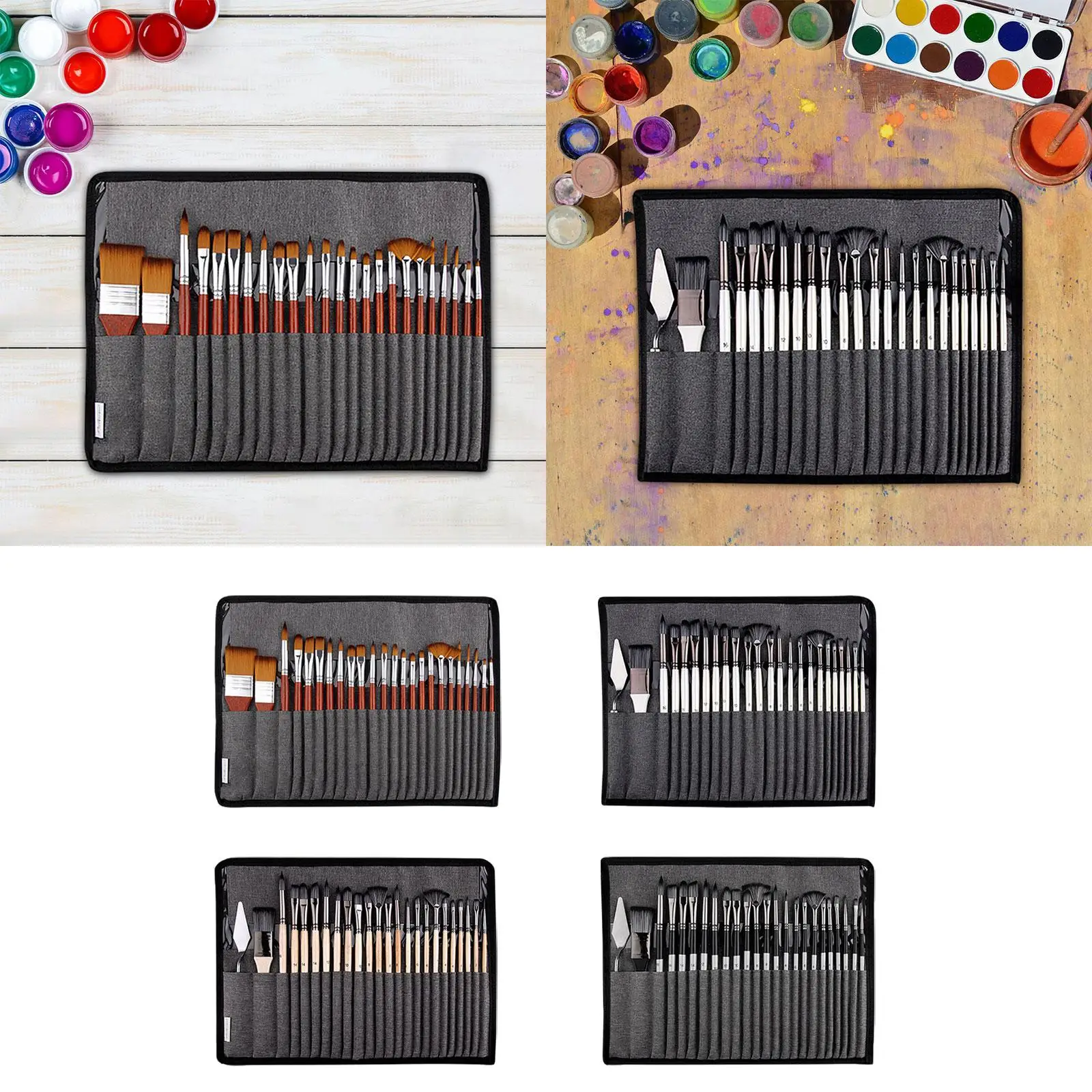 25 Pieces Painting Brushes Professional Gouache Watercolor Wood Handle Acrylic Oil Easy Cleaning Smooth Drawing Brush Set