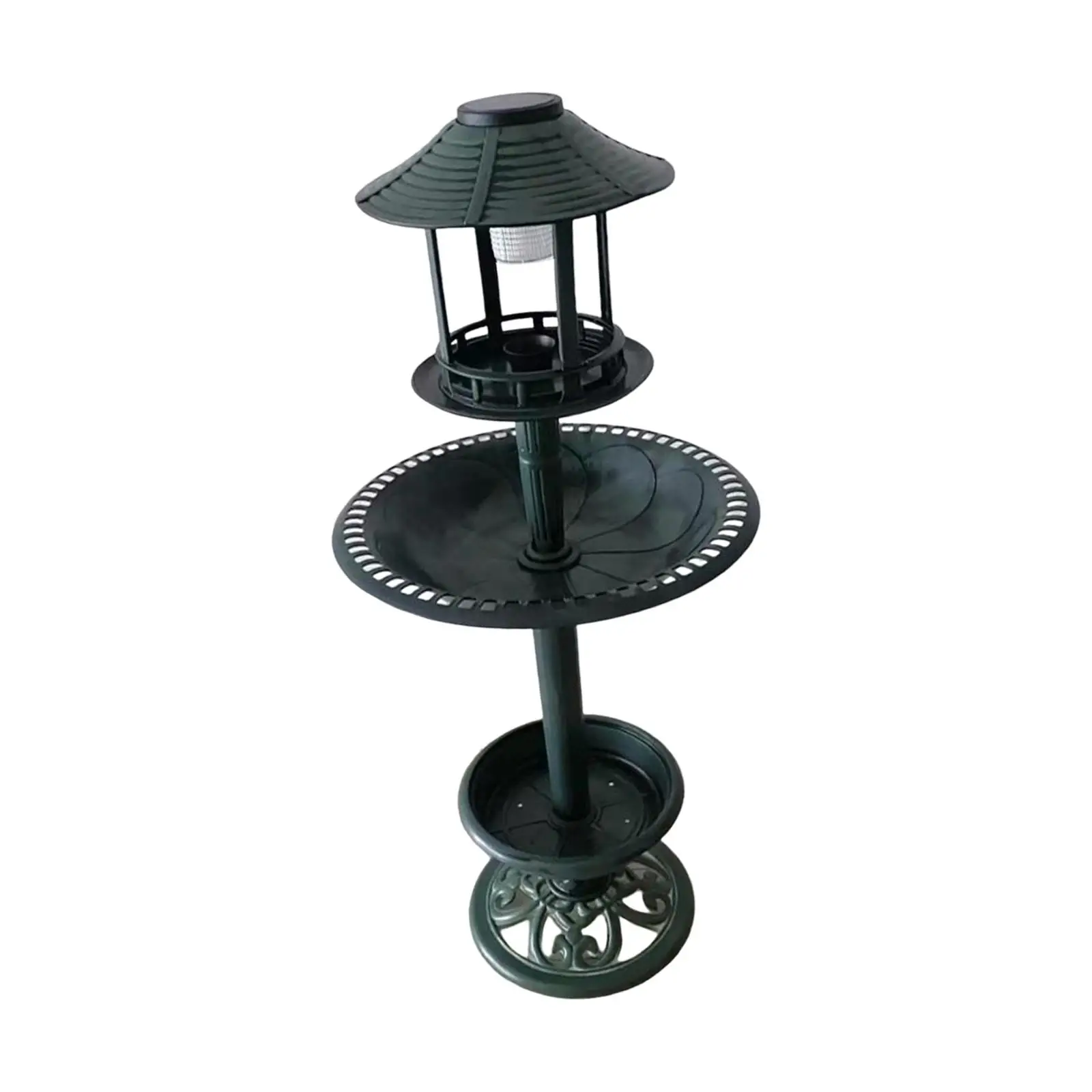 LED Lighted Garden Bird Bath Solar Powered Light Planter Ornament Patio Outdoor Feeder Bowl for Backyard Yard Outside Courtyard