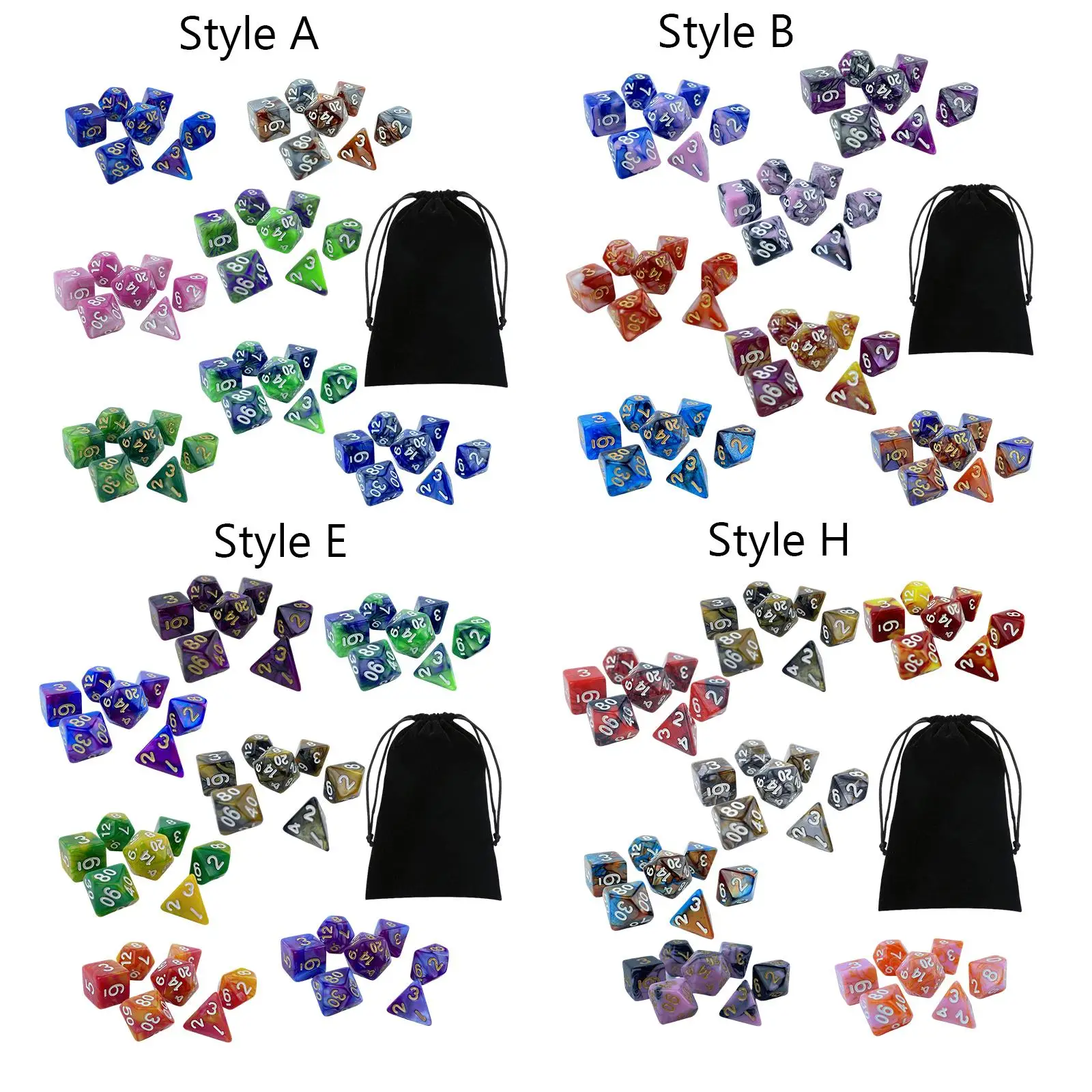 49x Acrylic Polyhedral Dices Set D8 D10 D12 D20 Toys Game Dices for Board Game Props