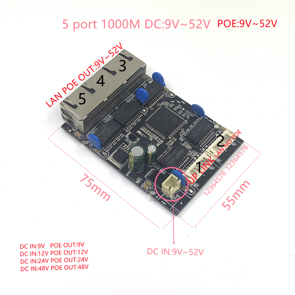 porto gigabit ethernet switch módulo integrado dc12v18v24v36v48v