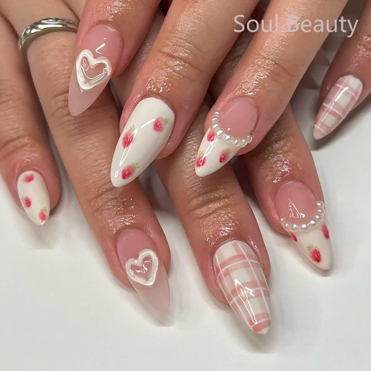 Best of 24Pcs Strawberry Press On Nails 3D Heart Pearl Decorated Fake Nail Art Removable Waterproof Artificial Wearable False Nails Tips Reviews & Tips