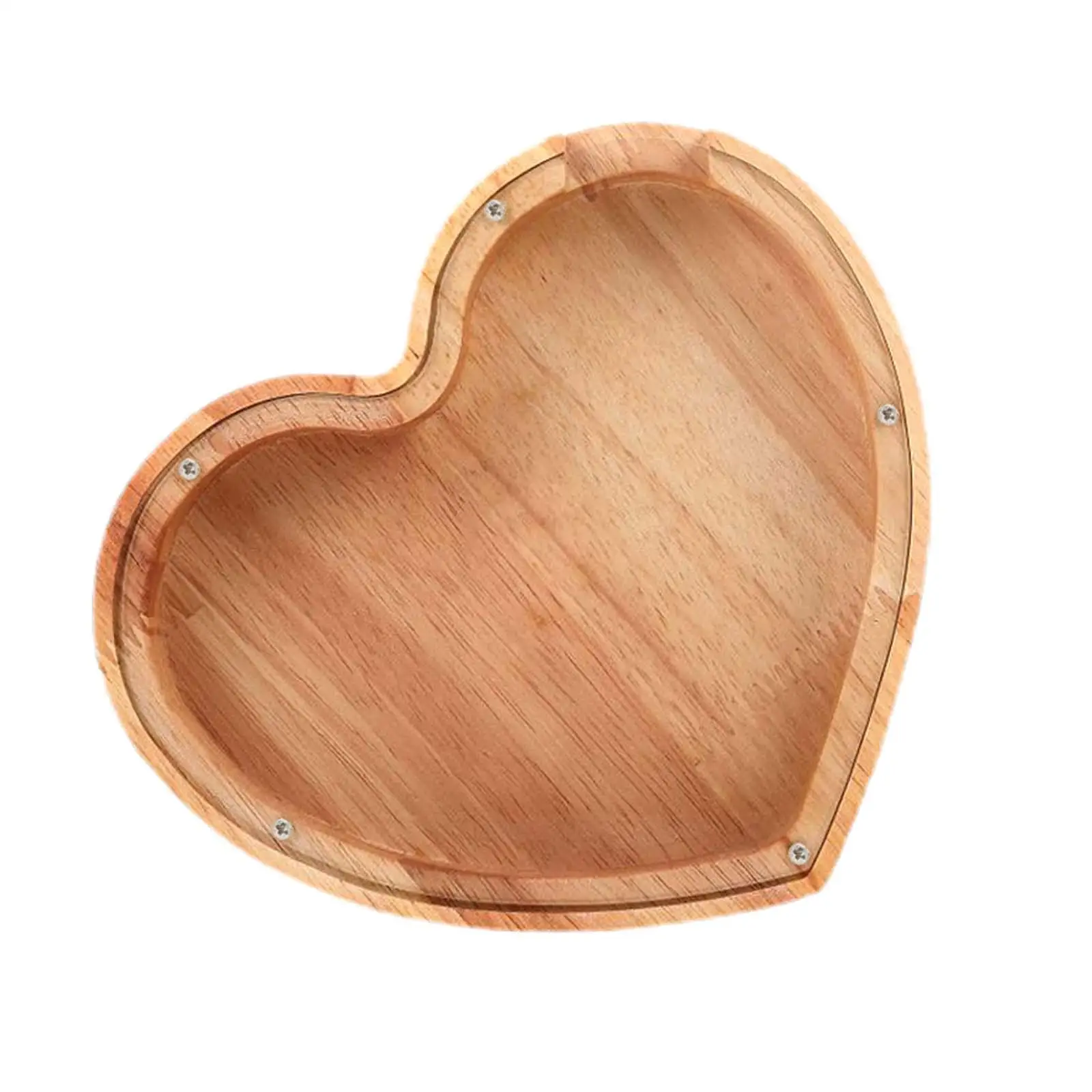 Wooden Piggy Bank Heart Shaped Money Saving Jar Reusable Coin Box for Adults