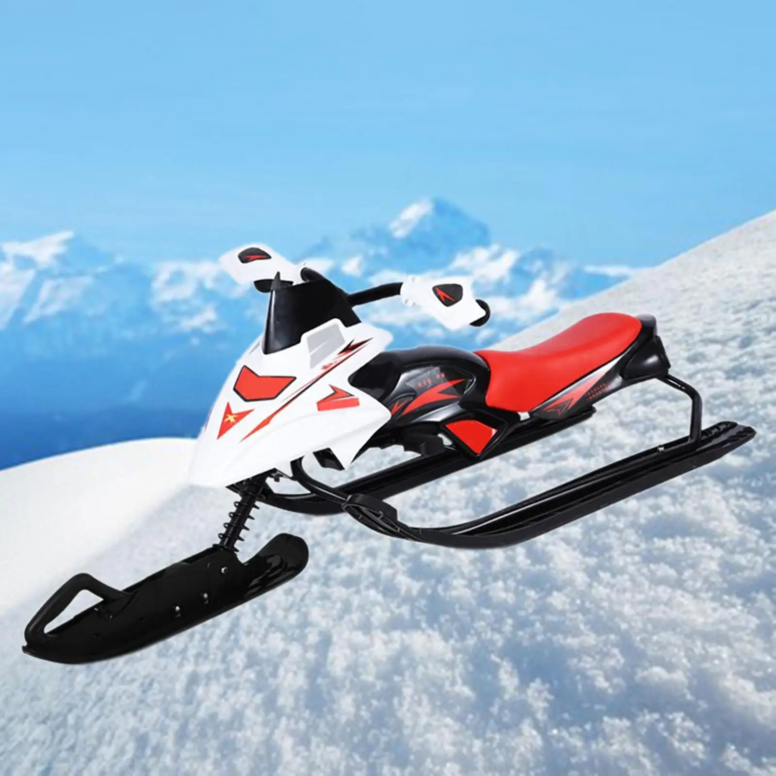 Snow Racer Sled with Steering Wheel and Bicycle Handle and Twin Brakes for Downhill and Uphill Sleigh Ski Sled for Winter Sport