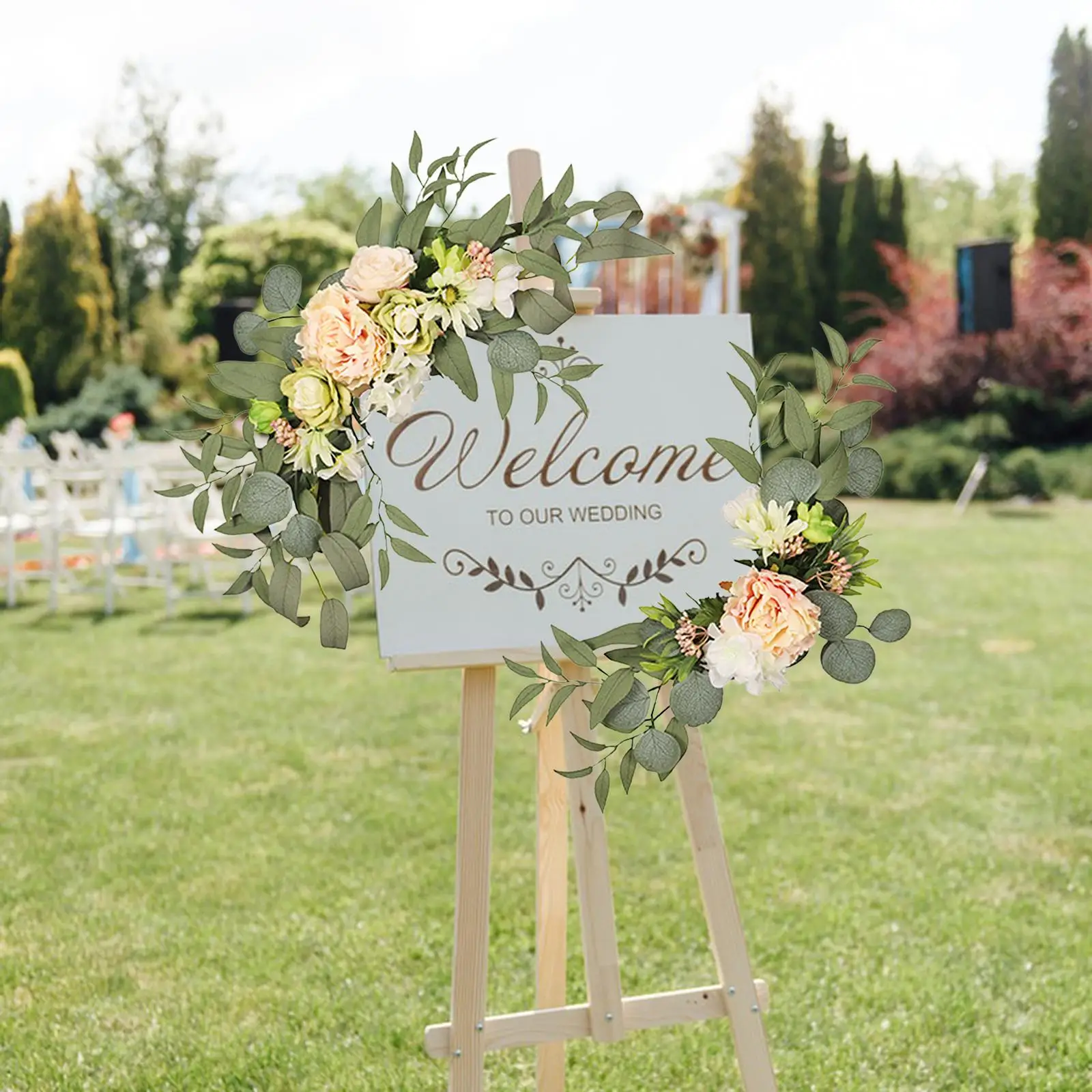 2 Pieces Wedding Arch Decorations Flowers Backdrop for Garden Party Welcome Ceremony Sign Wedding Front Door Decorative
