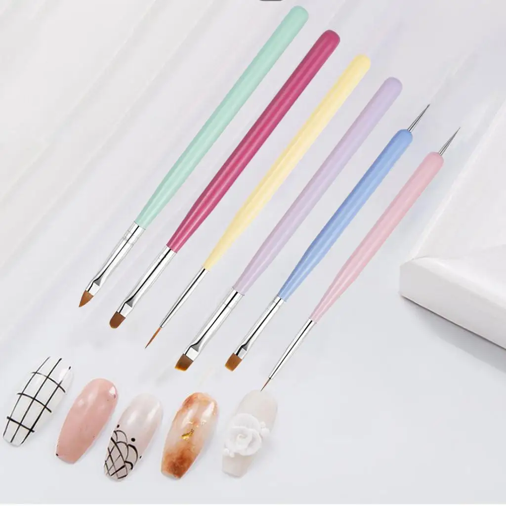 6Pcs Nail   Head Spatula Stick Painting Polish Dotting UV Gel  Tool, Tips Liner Brush Tool Set Accessories