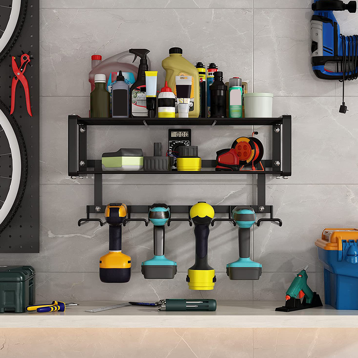 Support Mural Outils Électriques Garage - Organisateur Perceuse Sans Fil Acier Allié