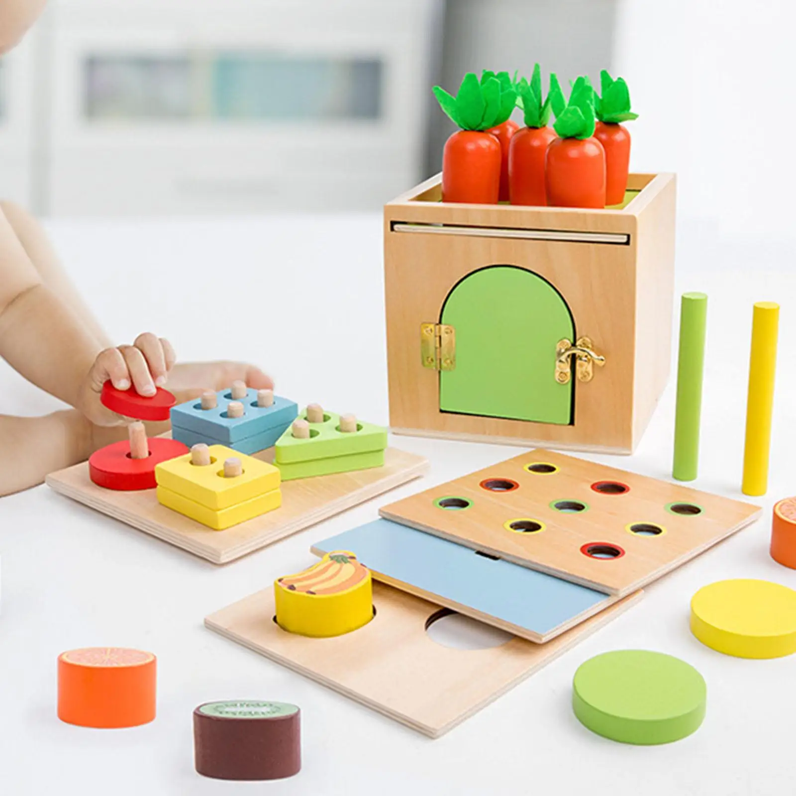 6 in 1 Montessori Material Object Permanence Box Educational Toys Carrot Harvest