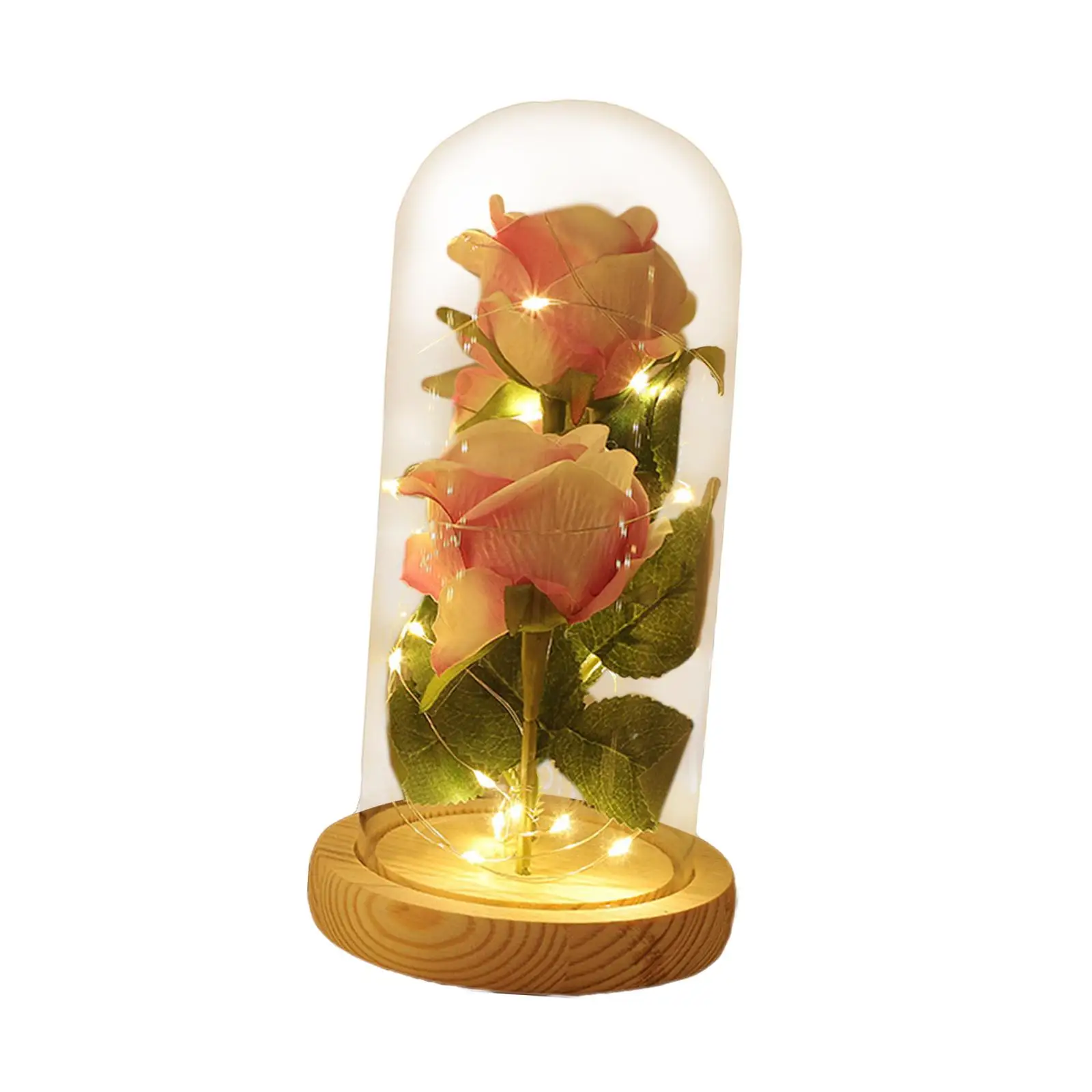 Artificial Rose Flower with Glass Cover Lifelike Flower for Gift Party Table