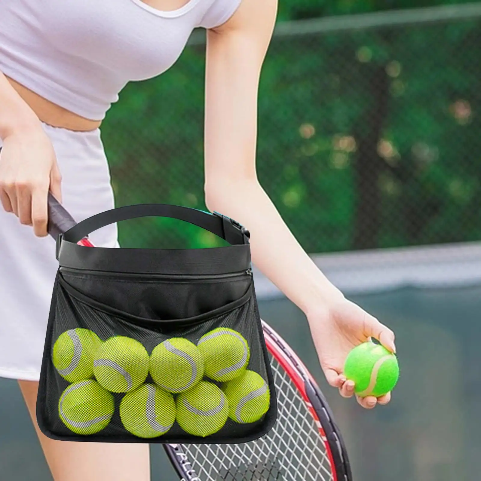 Black Tennis Ball Band Holder Mesh Storage Bag Travel Pocket Tennis Pickleball