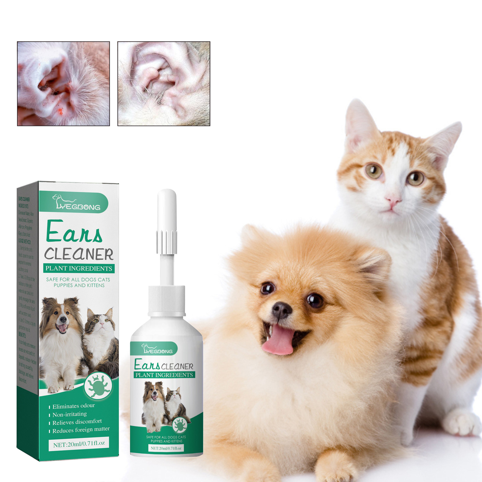Cat Dog Ear Cleaner Anti Infection Control Mite Tick Avoid Deafness Removes Ear Stain Odor Remover Relieve Itching Pet Ear Drops