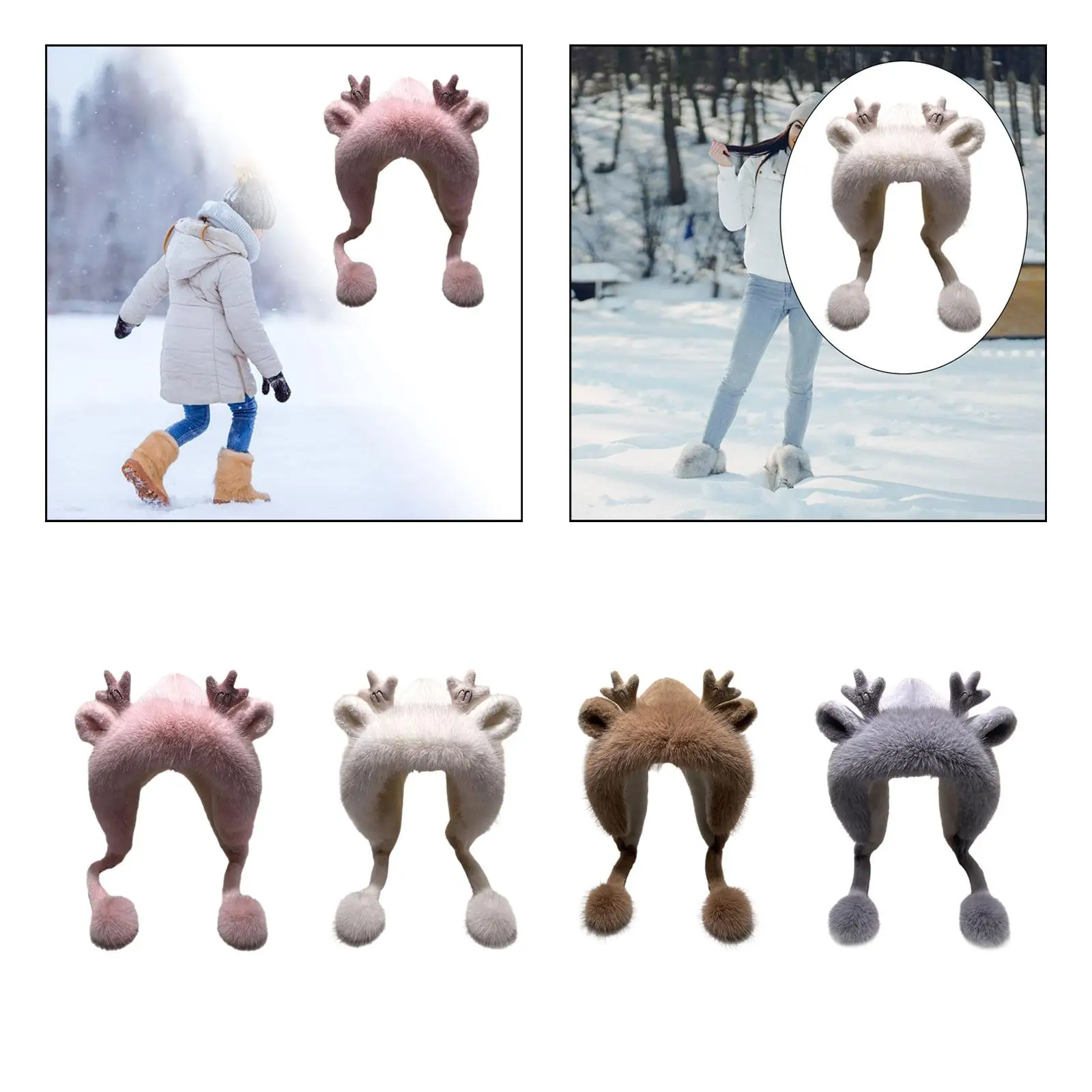 Women Antler Ears Hat Warm Ear Protection Hat Soft Winter Hat Plush Hat for Climbing Festivals Outdoor Riding