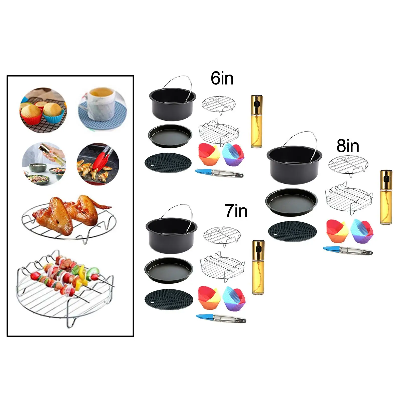 13 Pieces Heißluftfritteuse Accessories Set Cake Cups Cake Basket for Baking Cooking chen BBQ