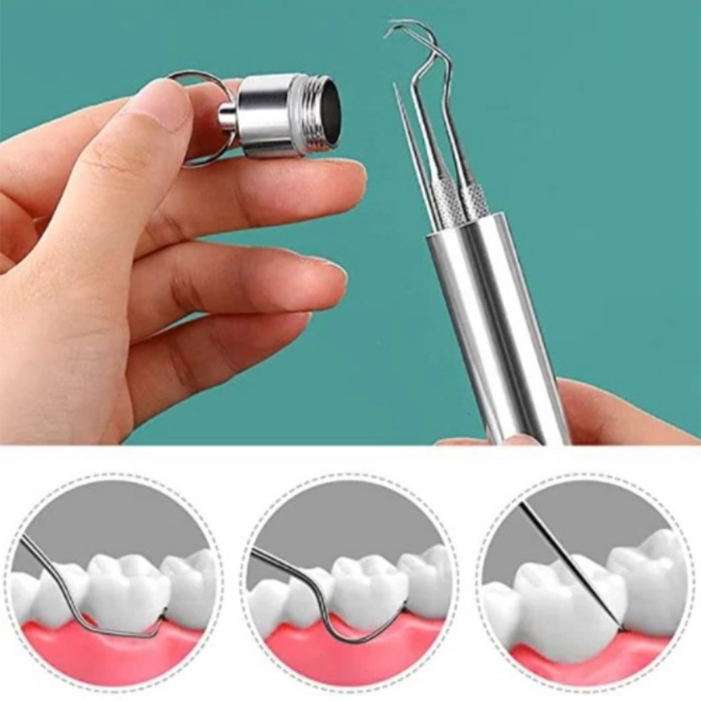 Description Picture 6 of item304 Stainless Steel Toothpicks Set Tooth Cleaning Interdental Brush Teeth Tartar Remover Reusable Floss Pick Oral Hygiene Care