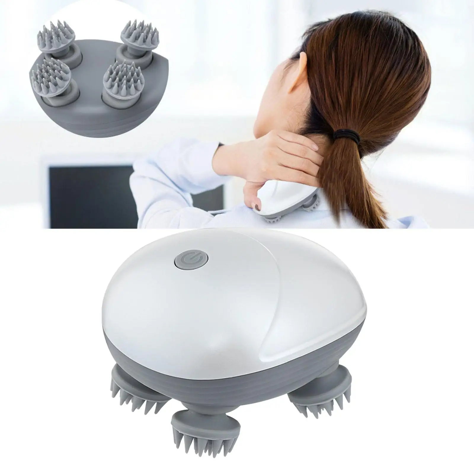 Cordless Handheld Head Massager Rechargeable Neck Shoulder Back Waist Body Massage IPX7 Waterproof with 4 Heads Deep Clean