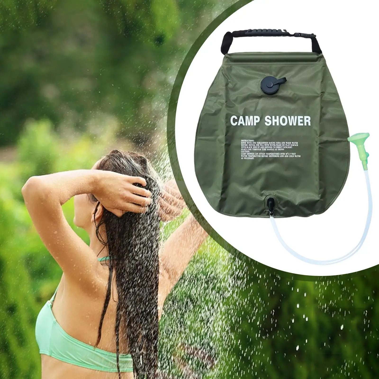 Solar Shower Bag with Mesh Pocket Men Women Outdoor Bathing Bag for Beach