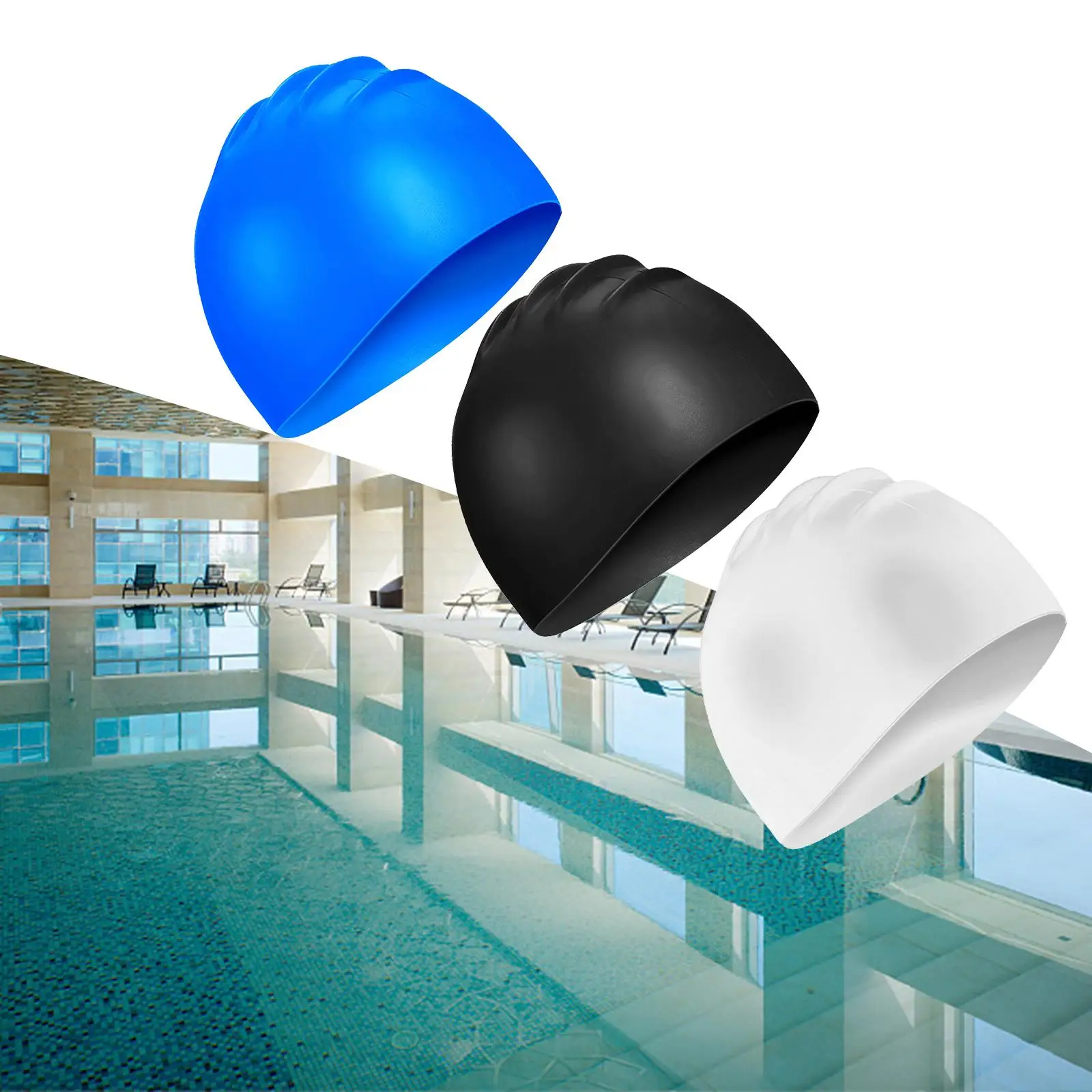 Swimming Caps Silicone Comfortable Shaped Non Slip for Long Hair Solid Color