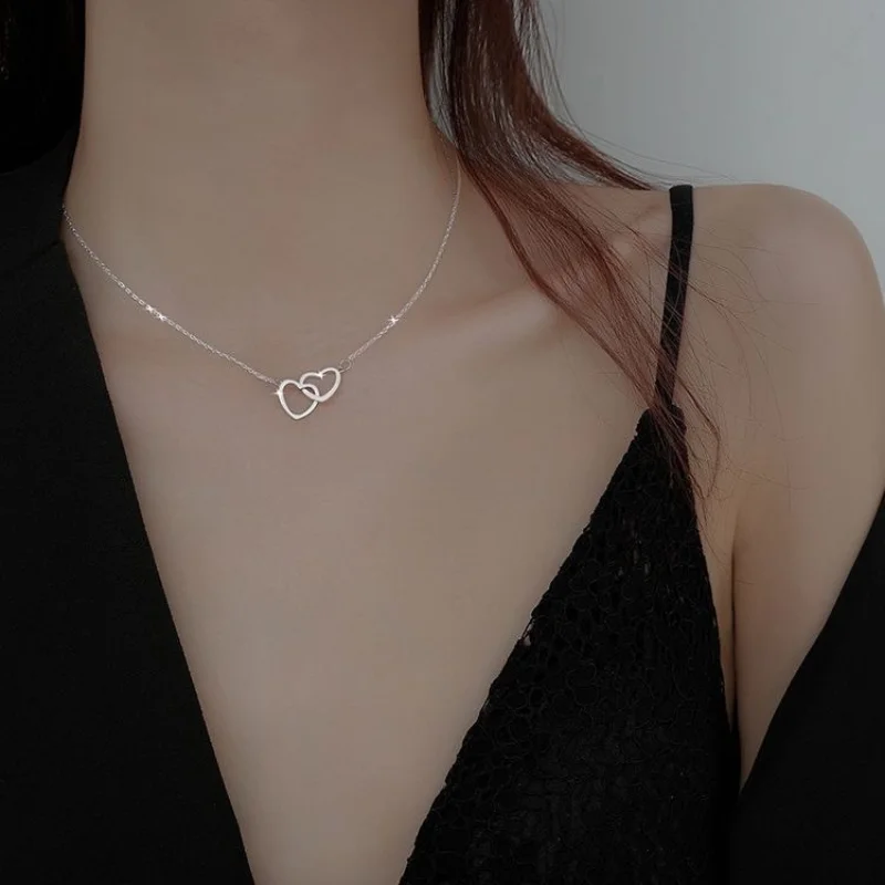2023 Europe, America, Japan, and South Korea Fashion Double Ring Heart Necklace Women and Jewelry Party Banquet Couple Gift