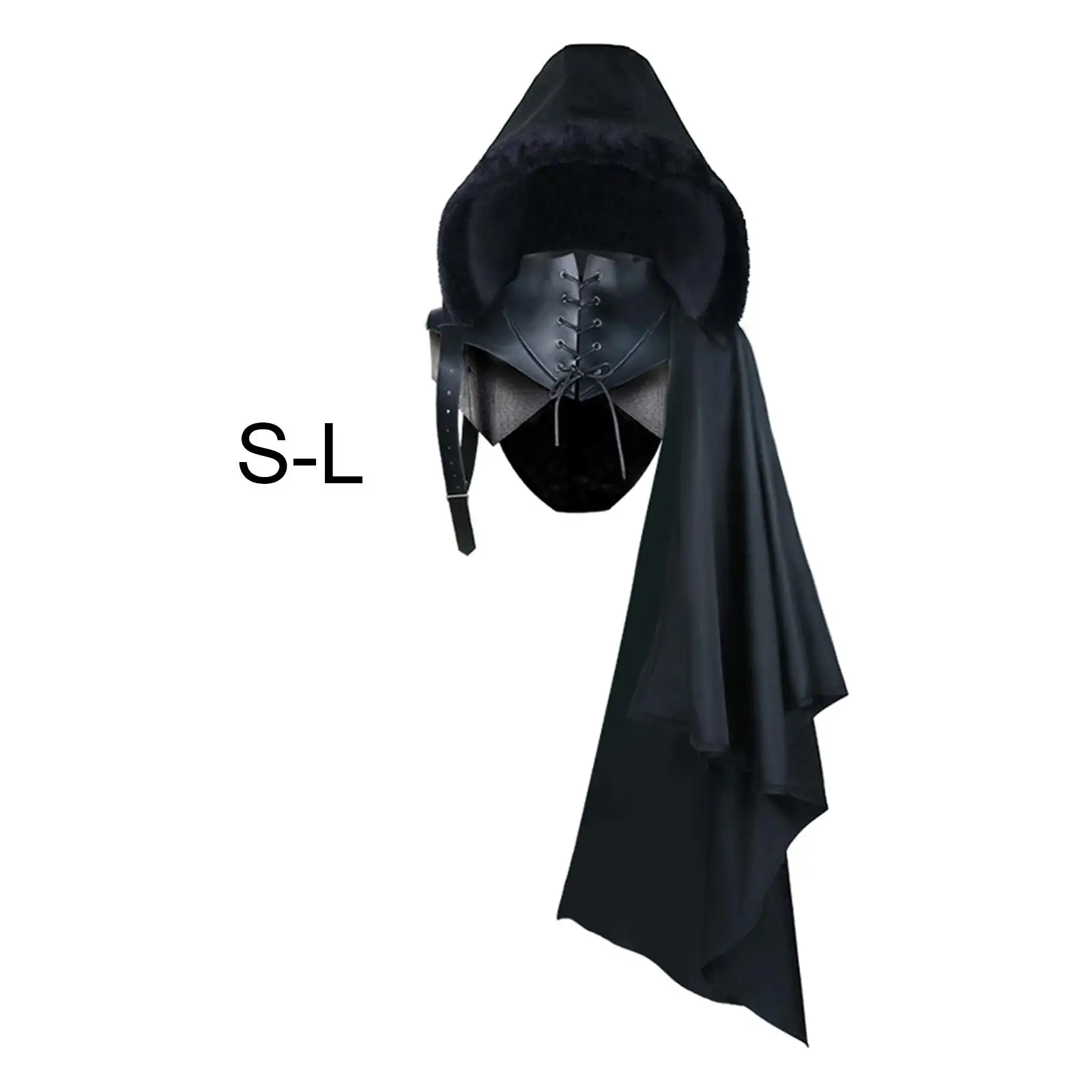 Black Cape Cloak with Buckle Straps Uniform Gothic Adult Punk Hooded Cape Medieval Cloak Cosplay Costume