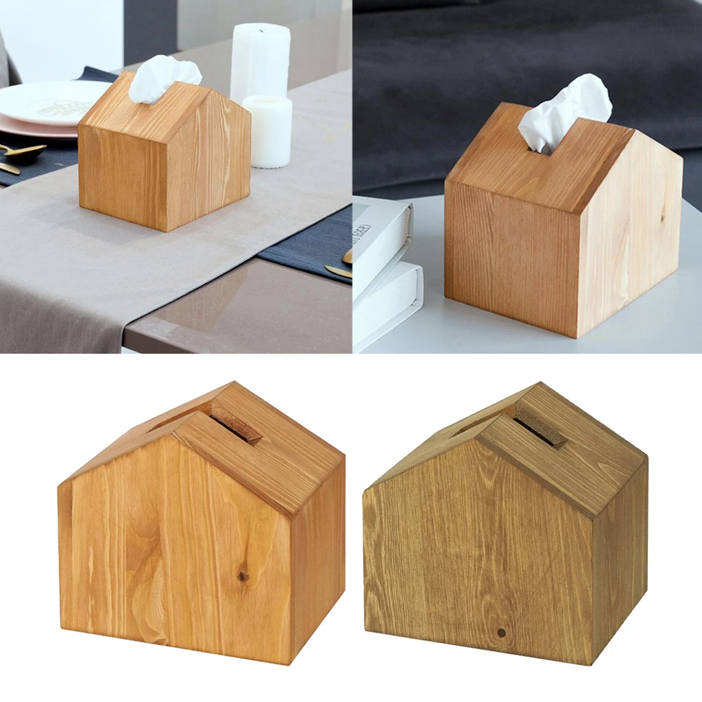 Wood Tissue Box Car Office Hotel Paper Napkin Holder Case Decors